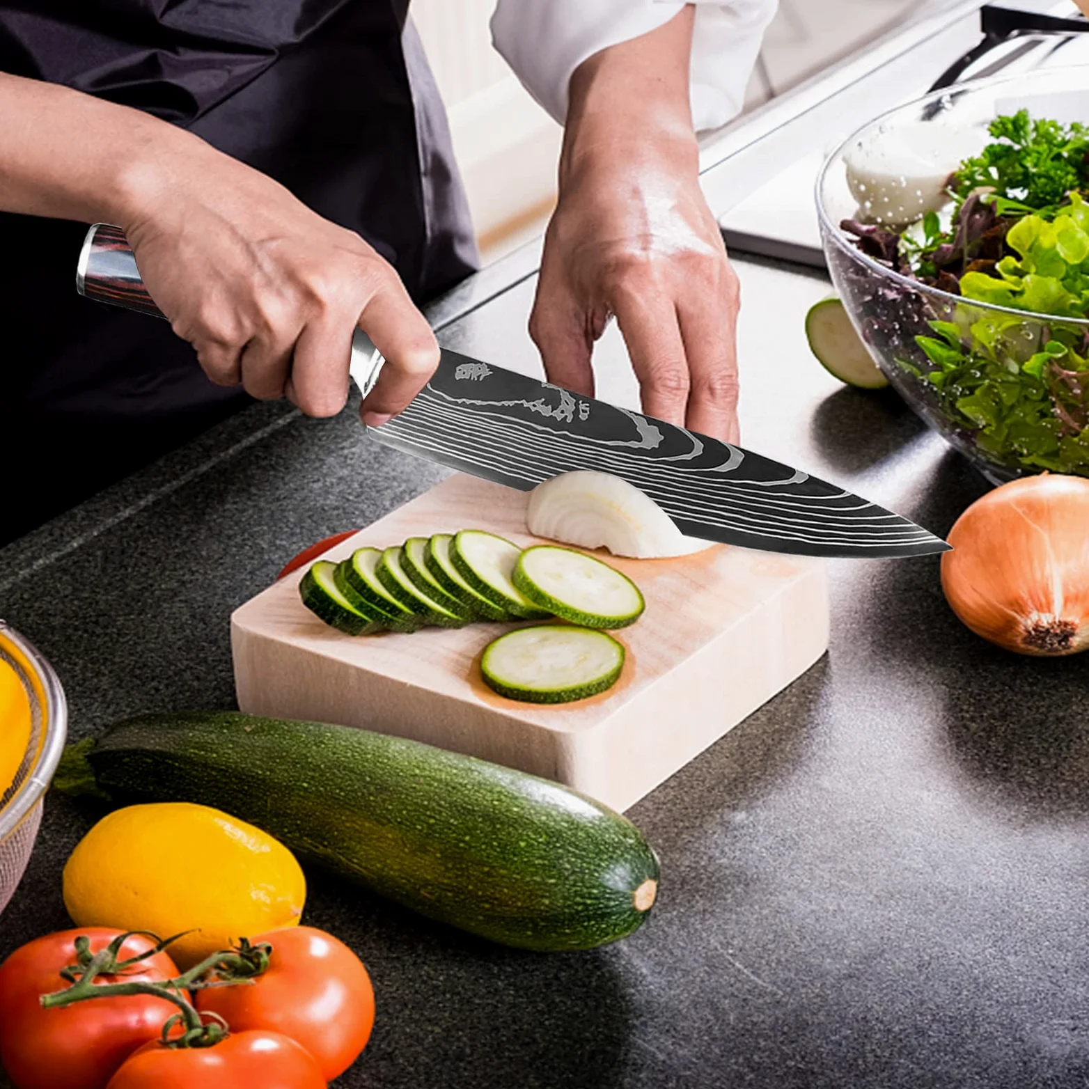 8 Pièces Couteau Cuisine Couteaux de Cuisine Ultra Sharp en Acier Inoxydable, Couteaux Japonais Professionnelle avec Poignée Ergonomique