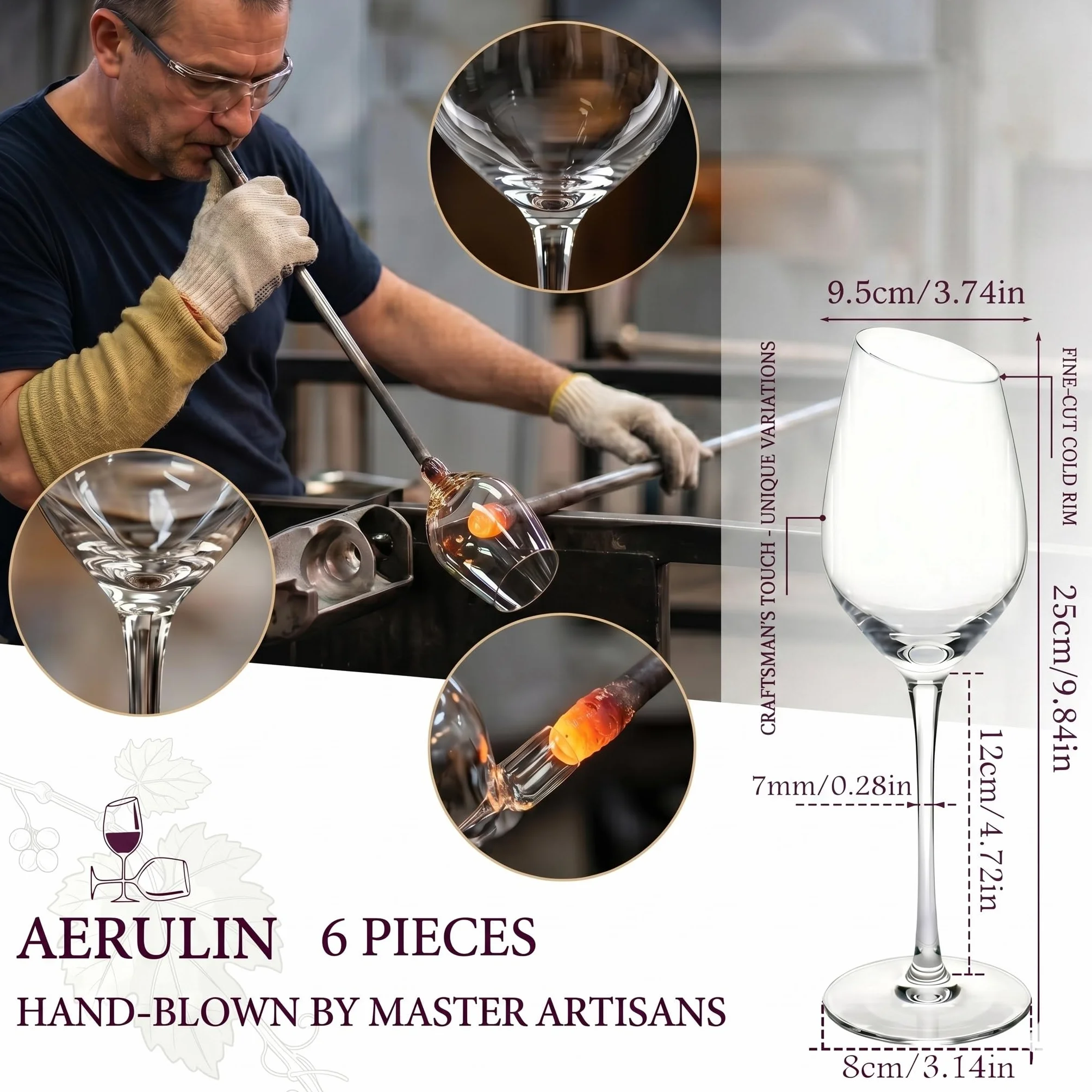 Lot de 6 grands verres à vin rouge à bord incliné soufflés à la main à longue tige, sans plomb, verres à vin transparents pour femmes et amateurs de vin