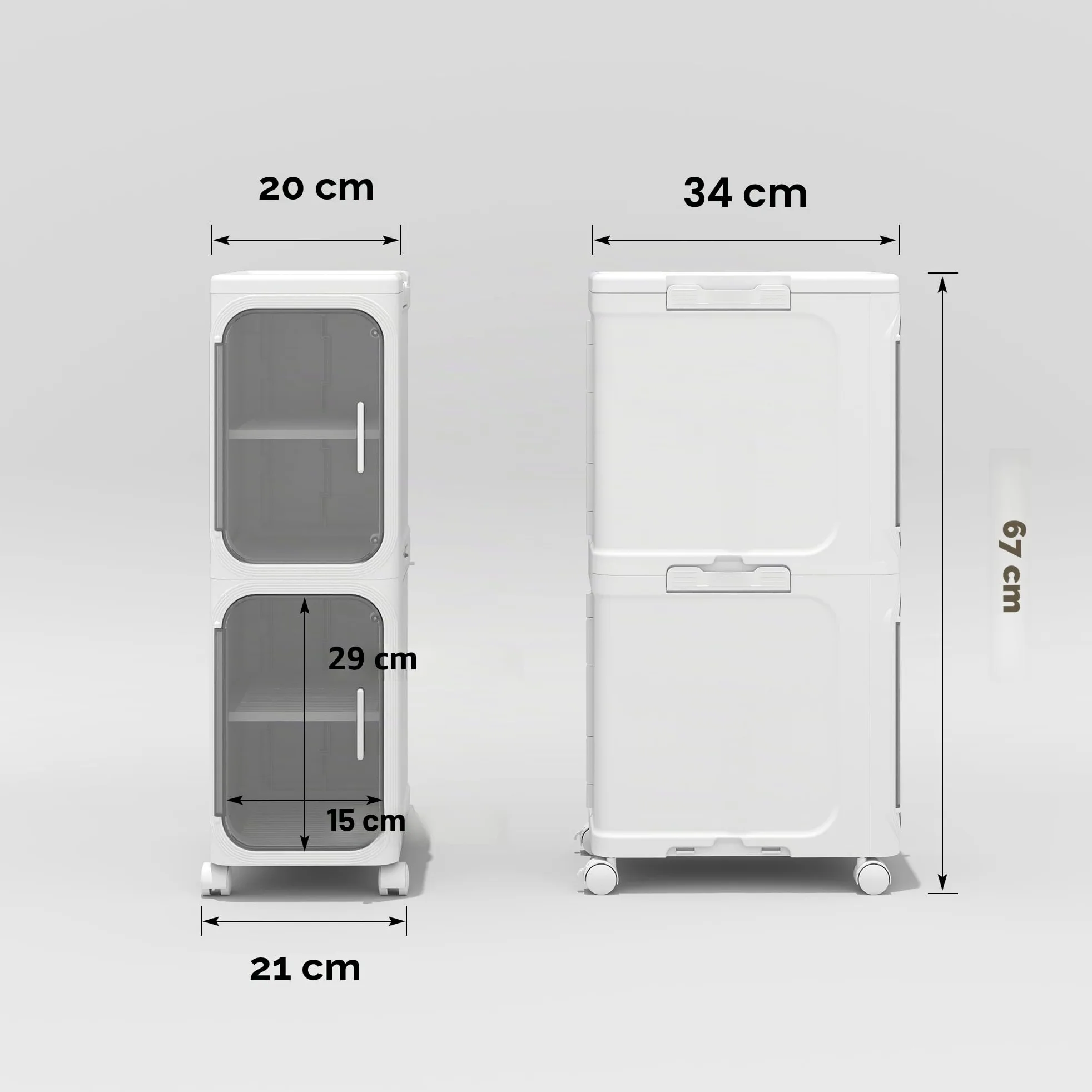Armoire de Salle de Bain Mince, unité de Rangement Autonome en Plastique avec Porte, Petit Chariot étanche avec roulettes pour Bureau, Salon, Cuisine, entrée (21CM*34CM*67CM, Blanc)