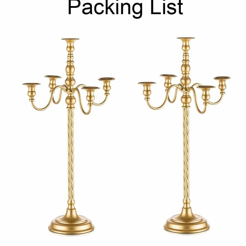 Lot de 2 chandeliers de mariage à 5 branches en métal doré à 5 branches en spirale pour Noël, centres de table, événements, cérémonie, réception