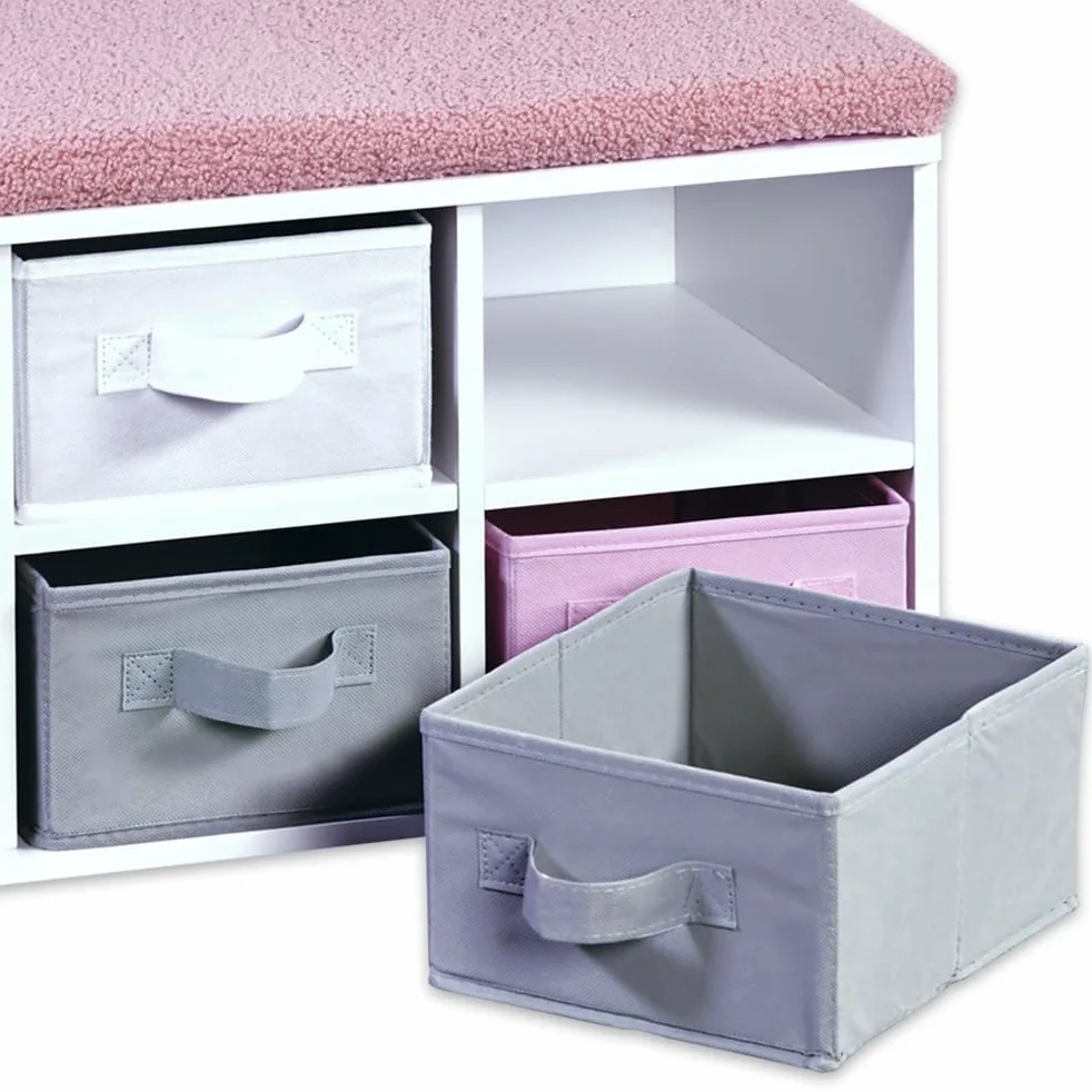 Kesper | Banc pour Enfants avec Coussin d'assise, matériau : Panneau de Fibres certifié FSC, Dimensions : 68 x 29,5 cm, Hauteur : 33 cm, Couleur : Blanc, Gris, Rose | 17739 13