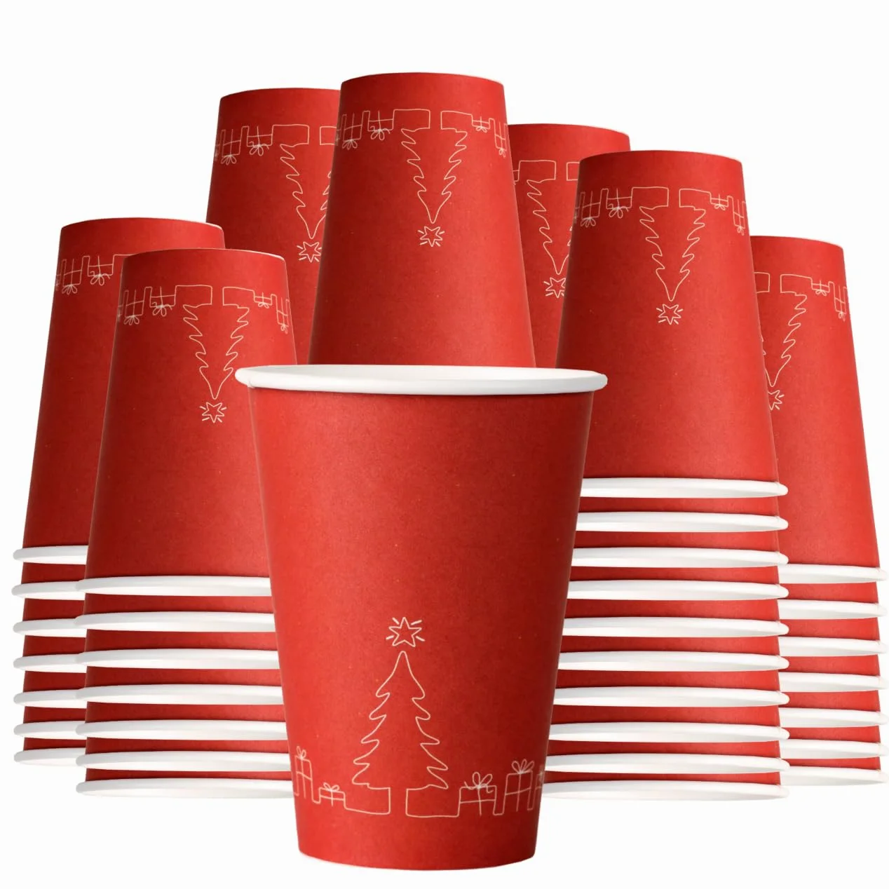 Mecup Gobelets en papier de Noël, gobelets jetables biodégradables, 800 pièces, tasse de café de Noël 200 ml, usage unique, pour boissons chaudes et froides, motif de Noël. Motif: Rouge