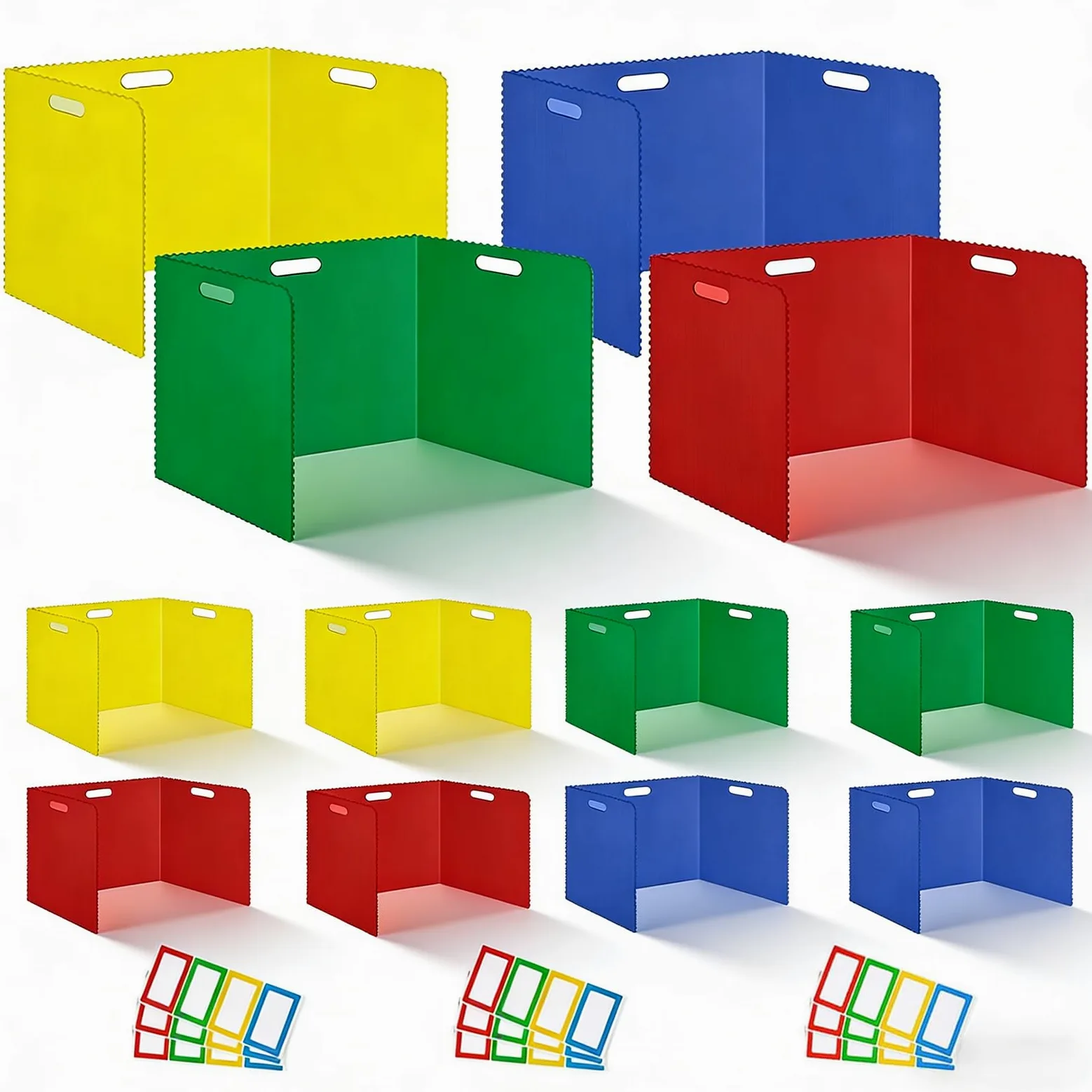 Lot de 12 séparateurs de bureau avec 36 étiquettes nominatives, portables, 4 couleurs, brise-vue, école, polyvalent, cloison de séparation de table en forme de U, pour l'école, le bureau