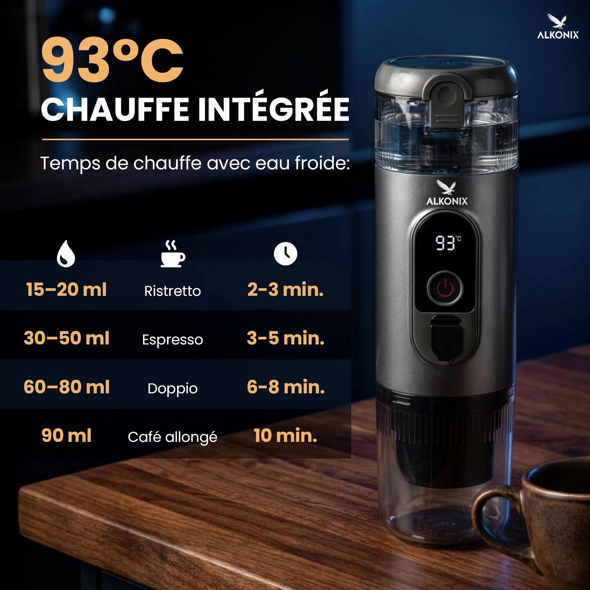 Machine à Café Portable USB-C – Cafetière Nomade Espresso Rechargeable avec 2 Batteries Amovibles – Compatible Capsules Standards & Café Moulu – Chauffe Intégrée (Gris)
