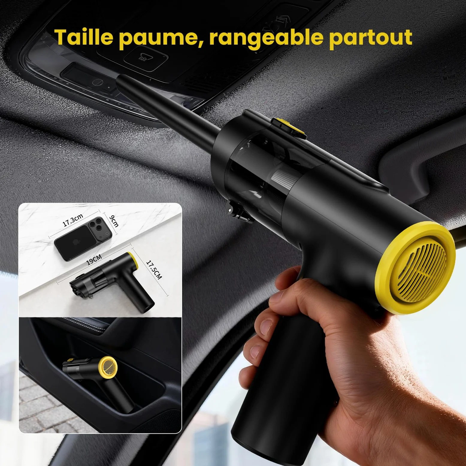 Aspirateur à Main V5 7-en-1, Aspirateur Voiture 28000PA Puissant, Écran LED, LED Lumière, 60 Min Autonomie, Grande Batterie, pour Voiture, Maison, Canapé et Poils d'animaux