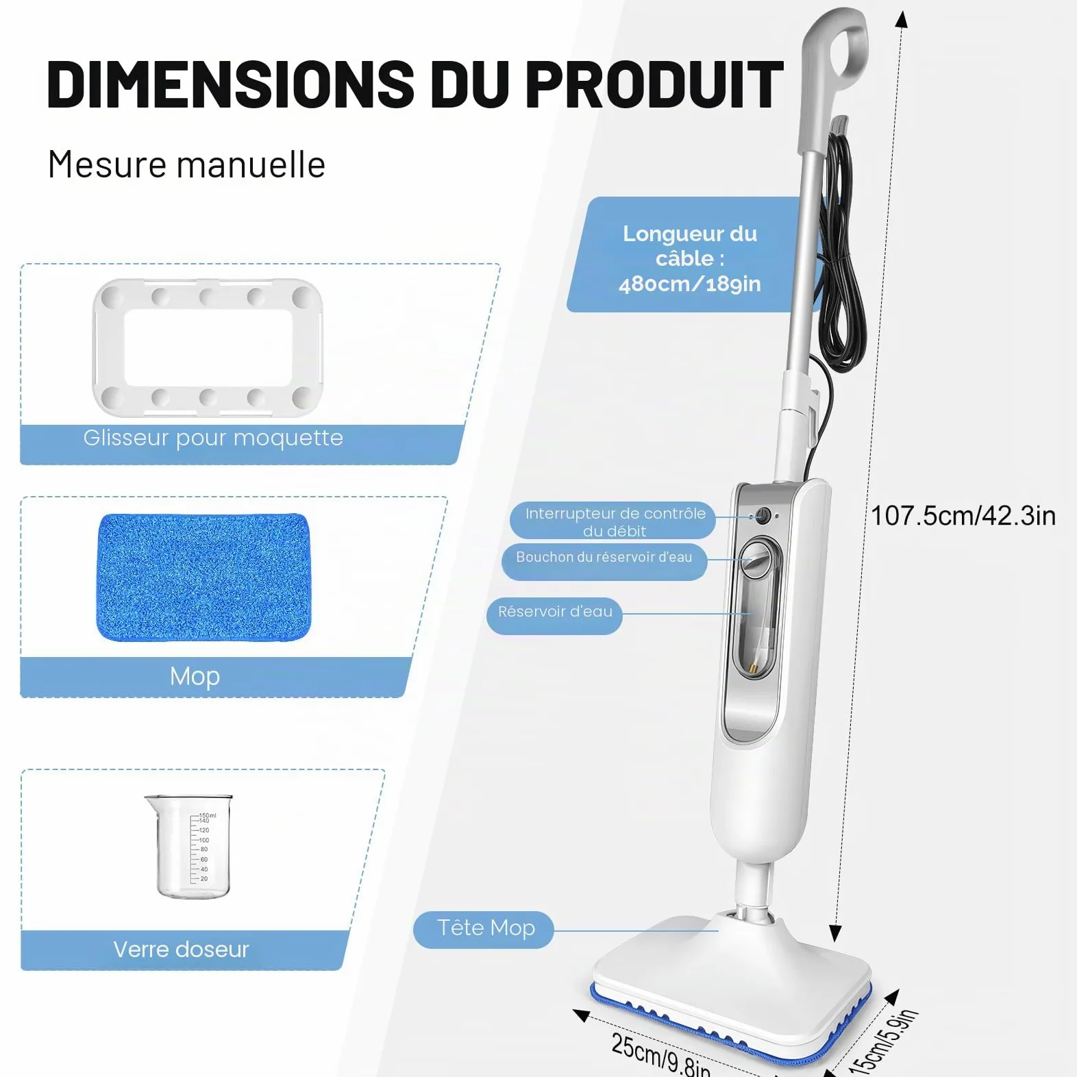 Nettoyeur Vapeur Électrique à Main pour Sol et Tapis 3500W 2 Vitesses Lucn