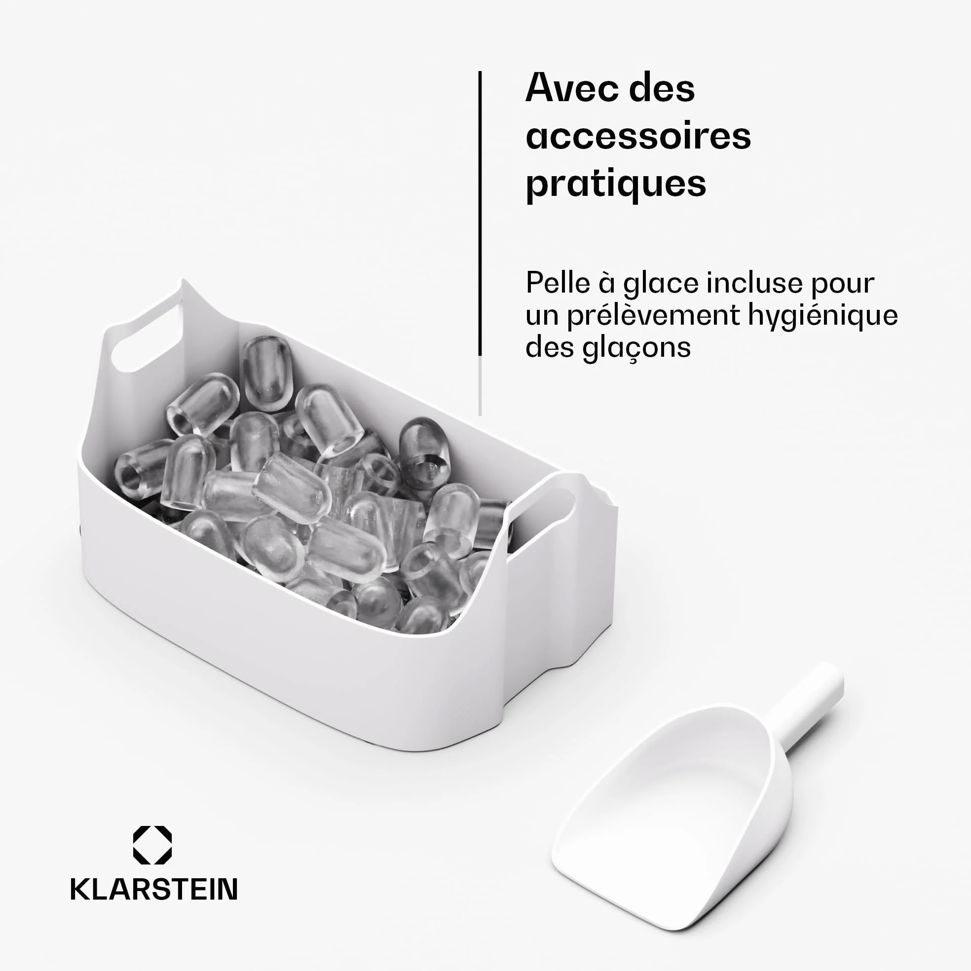 Klarstein SparkIce machine à glaçons - 15 kg/24 h, 6 min, 2 tailles, nettoyage auto, tactile, pelle incluse, à glaçons maison, petite machine, noir