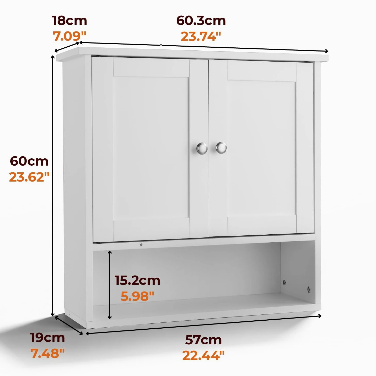 LEADZM Armoire Murale Salle de Bain, Meuble WC Suspendu avec 2 Portes, Étagère Réglable, Placard de Rangement pour Toilette, Salon (Style 2, Blanc)