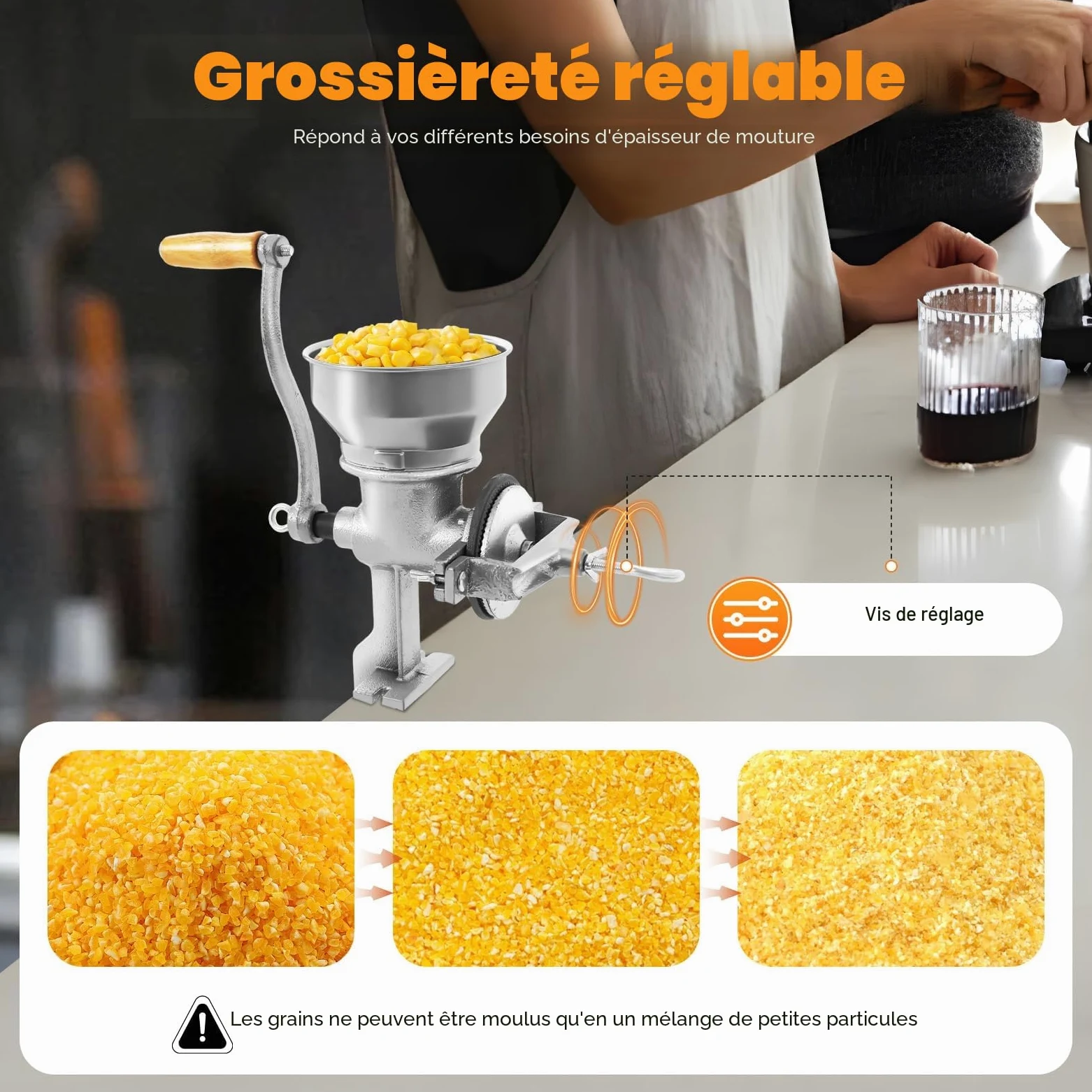 Moulin à céréales, manuel, à la main, pour céréales, grains et café