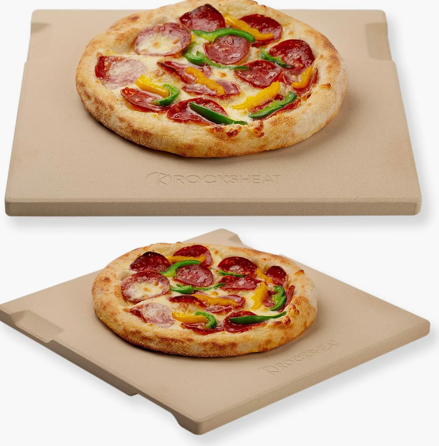 Pierre à pizza pour four et grill Design innovant double face intégré avec 4 poignées (30,5 x 30,5 x 1,5 cm)