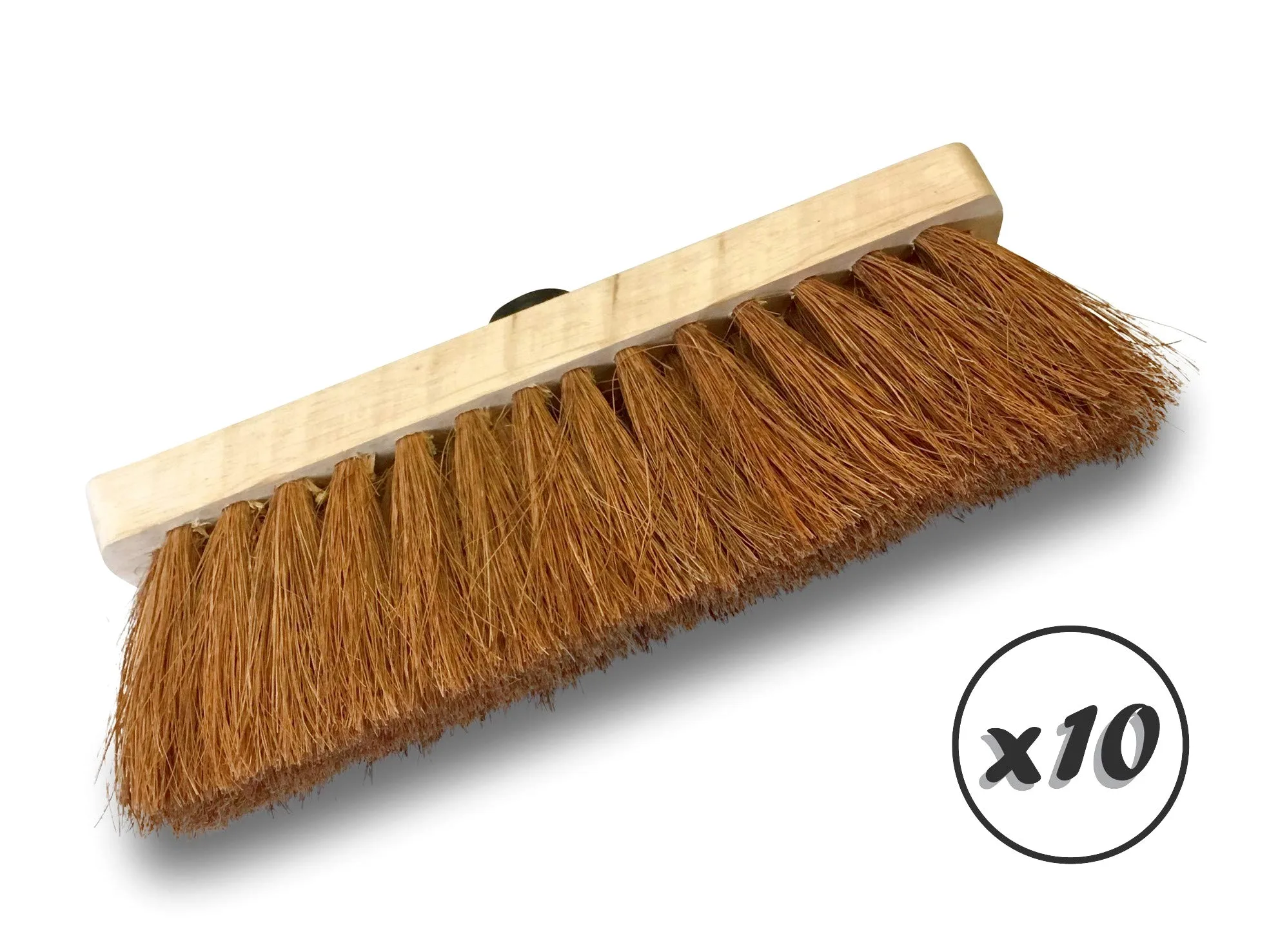 Lot de 10 balais de ménage en Fibres de Coco Naturel | Longueur 29 cm | Semelle Bois | Douille vissante Plastique | sans Manche | Kibros 2050x10