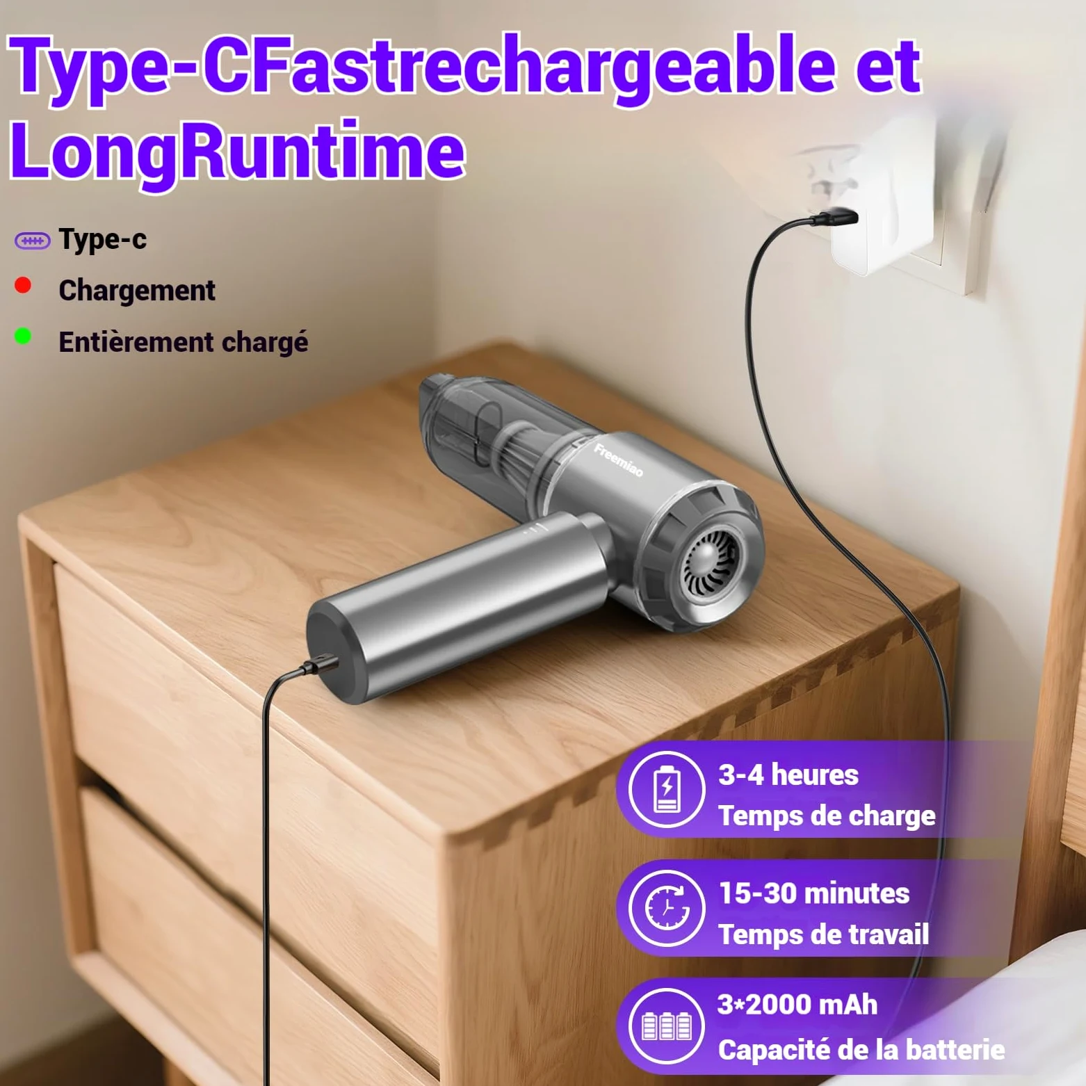 Aspirateur à Main Sans Fil 23000 Pa, Aspiration Cyclonique Puissante, Moteur Sans Balais, Portable Et Rechargeable, Idéal Pour Voiture, Maison Et Poils D'animaux