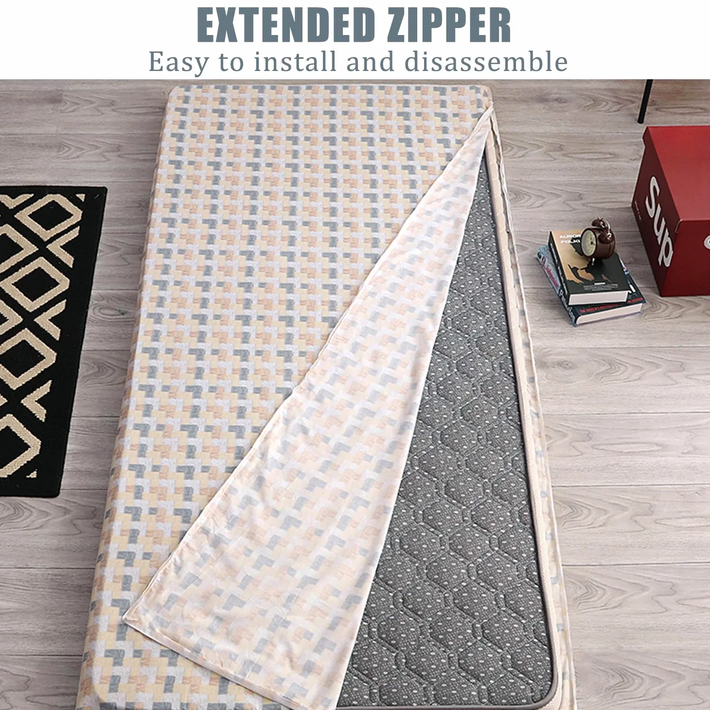 Couvre-Matelas Futon Simple Housse De Futon pour Matelas De Sol Japonais avec Fermeture Éclair Housse De Matelas De Couchage Housse pour Futon Futon Protecteur Reine,A,90x190x2/6cm