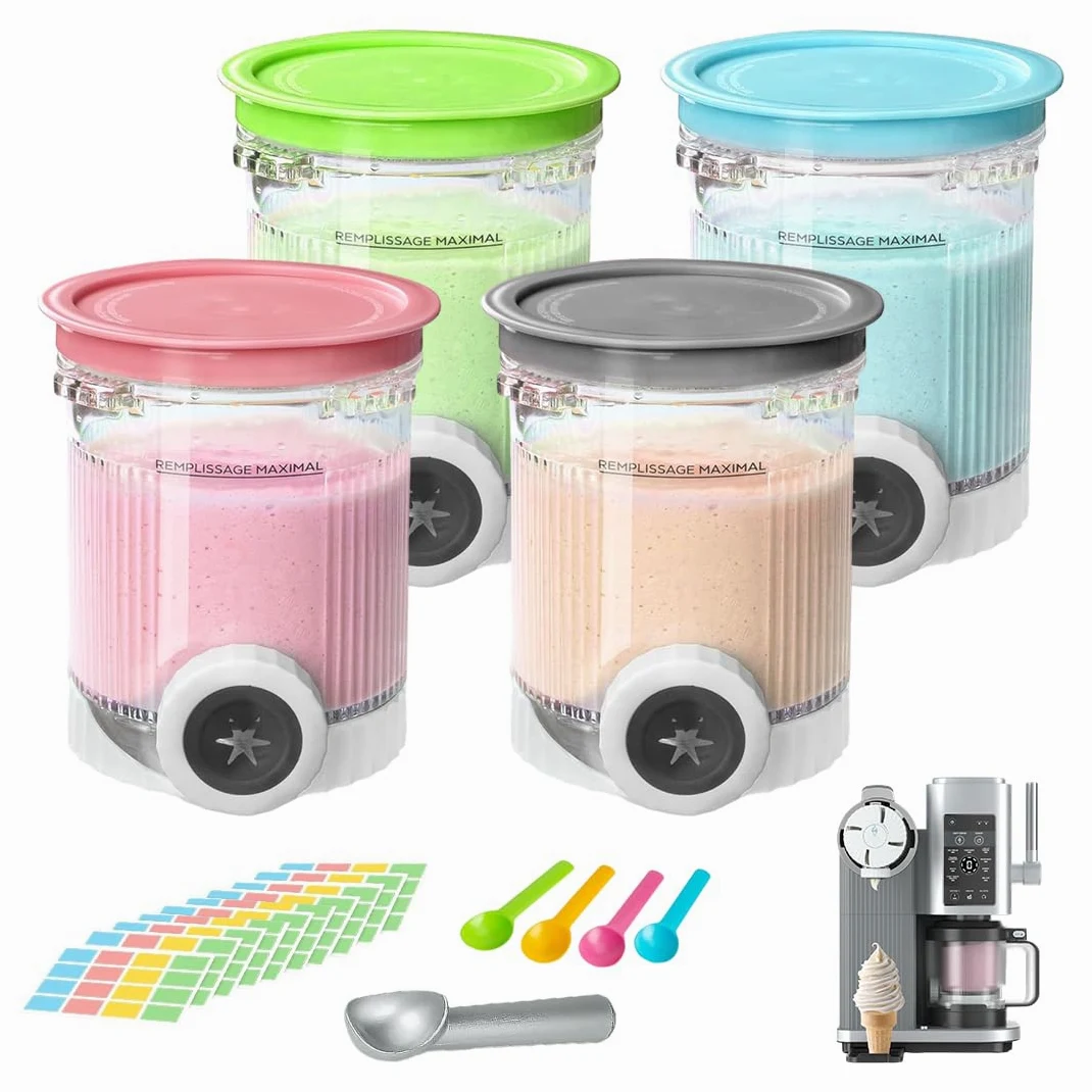 4 récipients de rechange compatibles avec la machine à glace molle Ninja Swirl by CREAMi série NC700 NC7001EU, pour accessoires de coupes à glace Ninja Swirl by Creamy