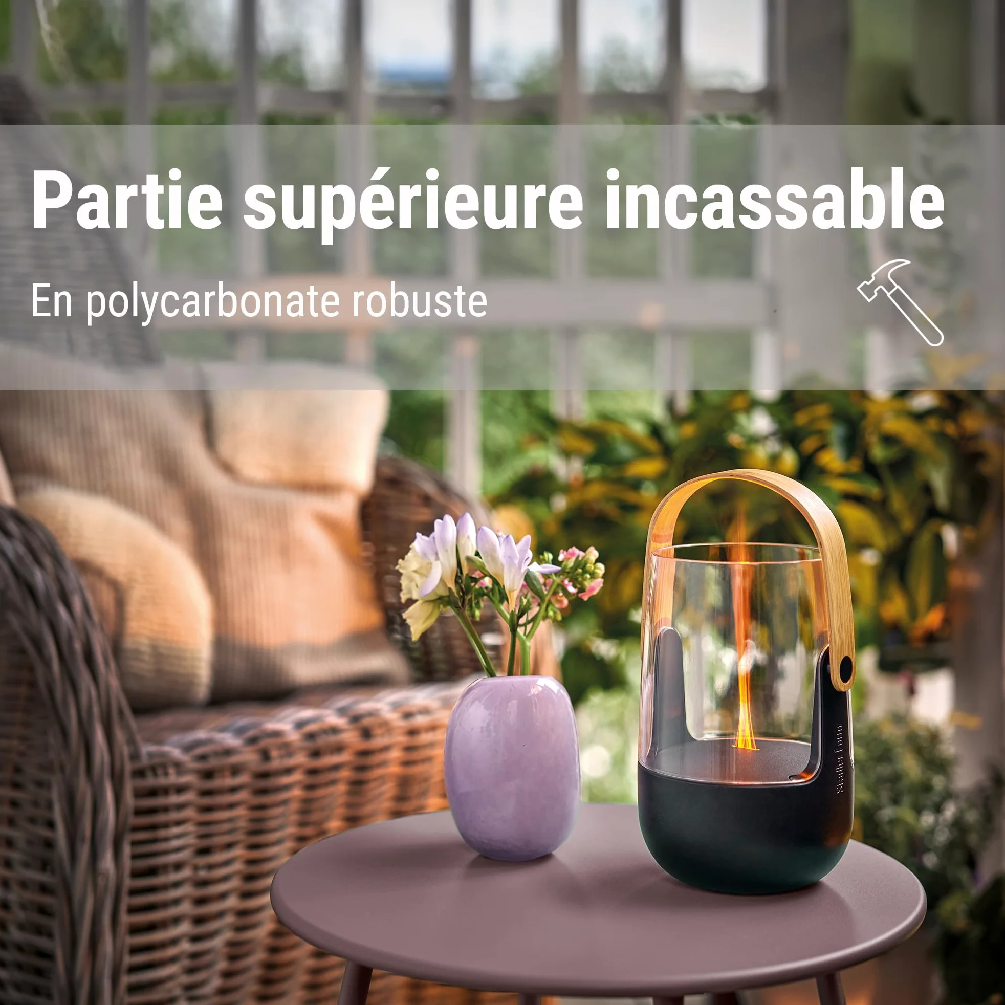 Stadler Form diffuseur d'arômes & lanterne Sophie little, avec batterie rechargeable jusqu'à 7h, l'intérieur et l'extérieur, parfumé, effet de flamme, pour huiles essentielles, noir, poignée en bambou