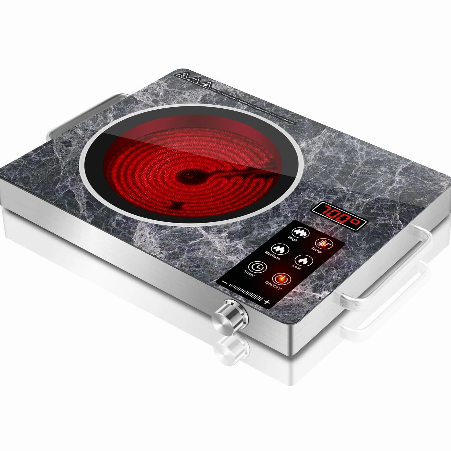 Plaque de Cuisson Électrique 1 Feu, Plaque Vitrocéramique Infrarouge Portable avec Commande Tactile et Bouton Rotatif, Réglage de Température pour Cuisine & Camping, Single-Marble