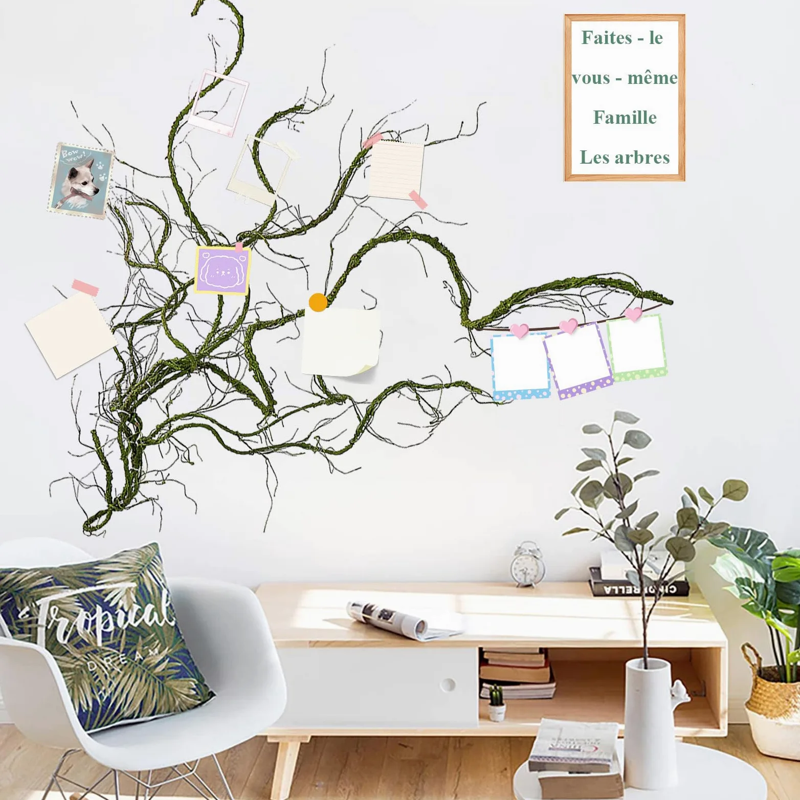 3m Guirlande d'osier Artificielle Flexible imitant Un Tronc d'arbre, ornée de Fleurs de Cerisier et de Vigne. Idéale pour décoration Murale, Porte d'entrée ou Terrarium pour Reptiles. (Vert)