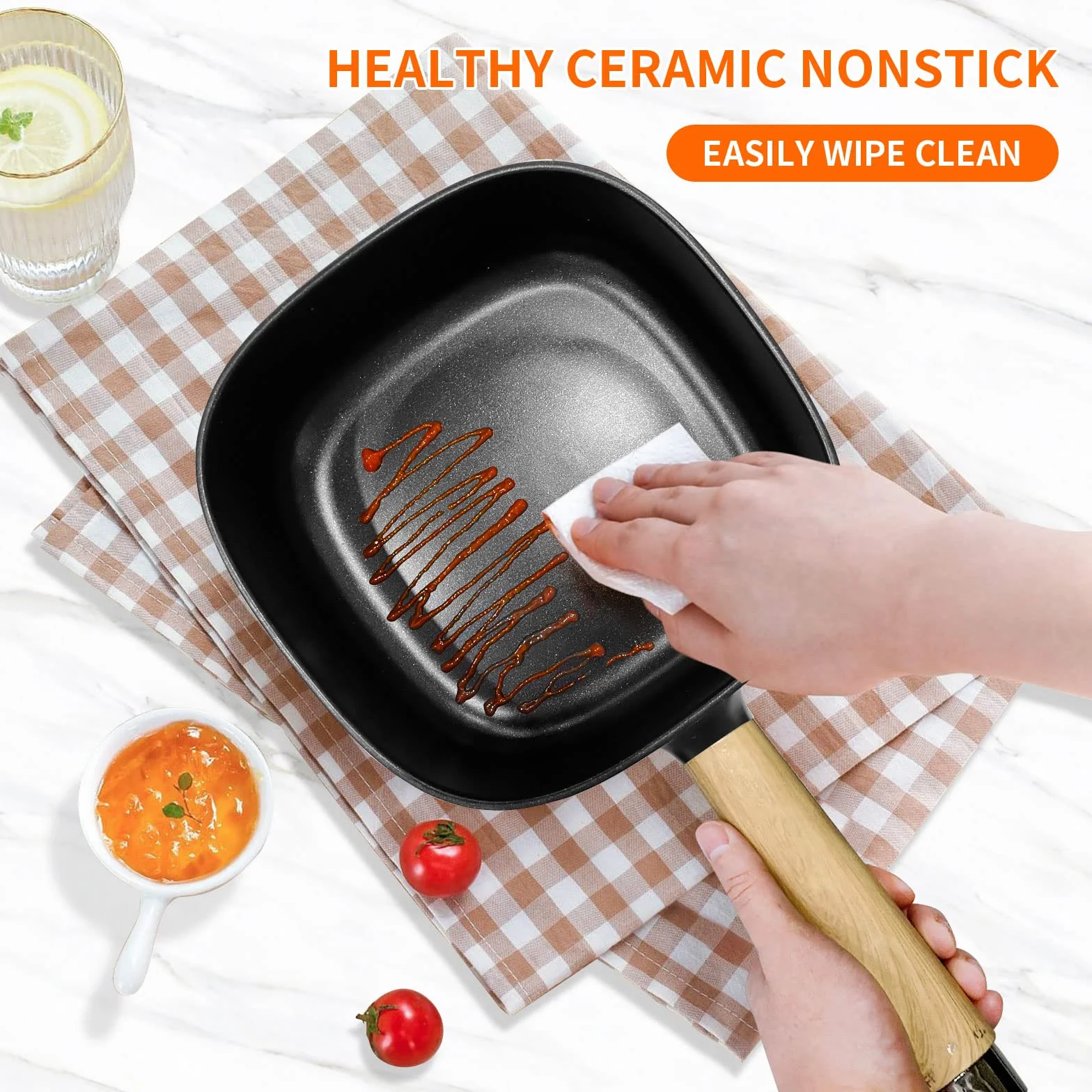 Audecook Casserole électrique, 2 L Cermic Glaze Poêle à frire antiadhésive (Noir, 2 litres)