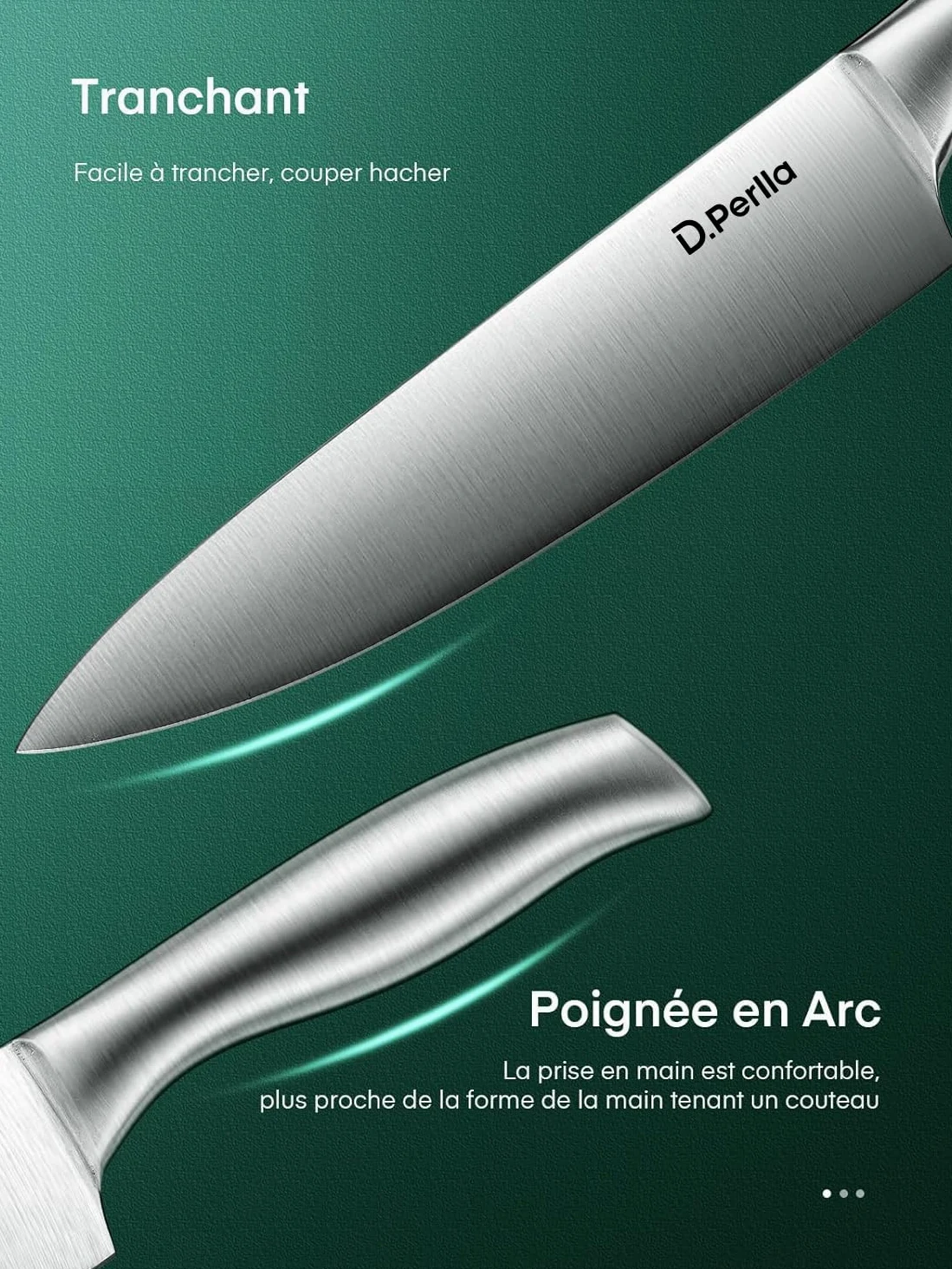 D.Perlla Couteaux de Cuisine, Set Couteau de Cuisine 16 Pièces en Acier Inoxydable, Bloc de Couteaux Professionnel avec Support en Bois