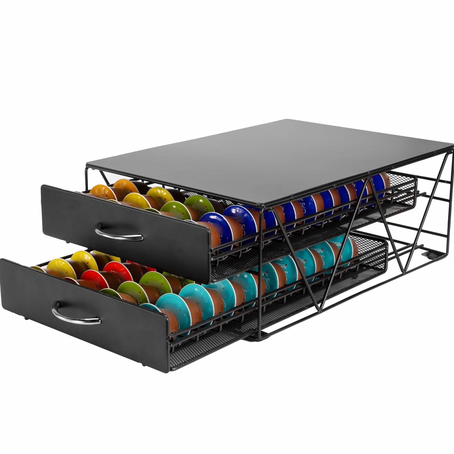 Porte Capsule pour 80 Vertuo Capsules, Support de Machine à Café avec 2 Tiroirs de Rangement Dosettes, Boite Range Dosettes Vertuo,Distributeur/Organisateur Capsules en Métal.