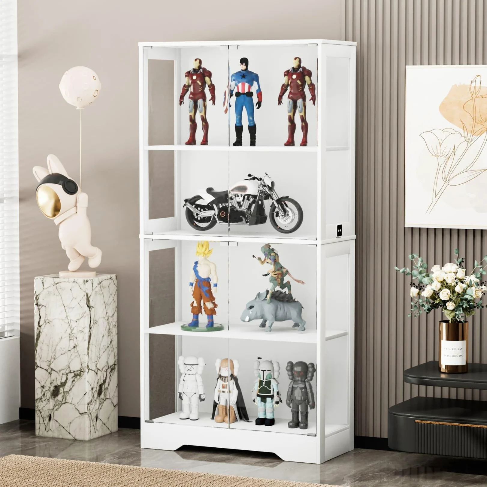 Vitrine en Verre,Vitrine pour Collection avec Lumières LED,Bibliotheque,Buffet Salon,Placard Rangement,Meubles de Rangement,80x35x165cm (Blanc)