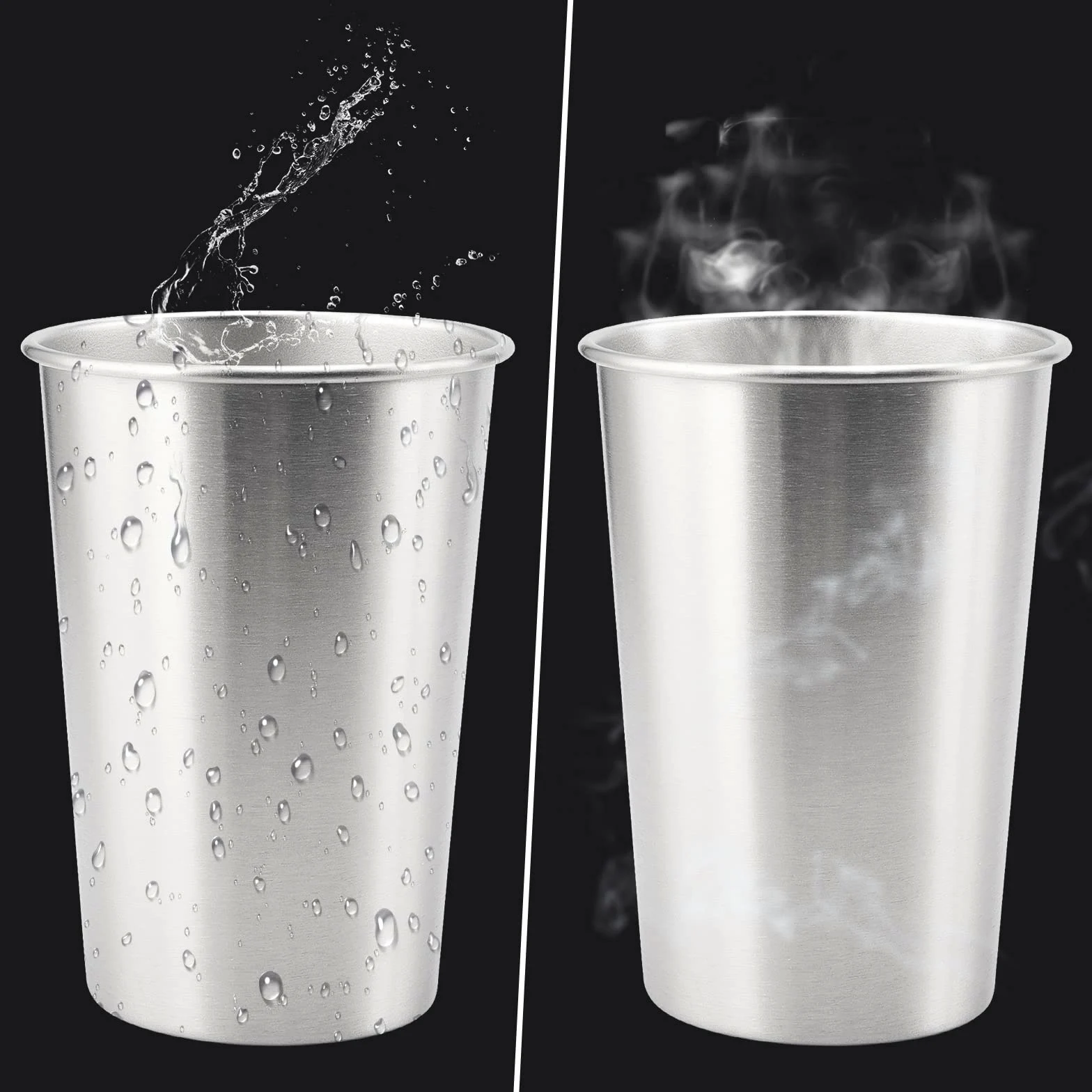 Lot de 24 gobelets en acier inoxydable 304 - Empilables et incassables - Pour bar, maison, restaurant, boissons chaudes et froides - Utilisation en intérieur et en extérieur - 500 ml
