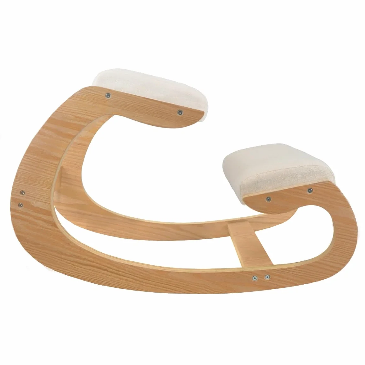 Chaise Ergonomique à genoux en Chêne - Coussins Blancs en lin épais 8cm - Bureau & Maison - Siège à bascule orthopédique – Meilleure posture & soulagement - Jusqu’à 100kg - 2x Repose-Poignets OFFERTS