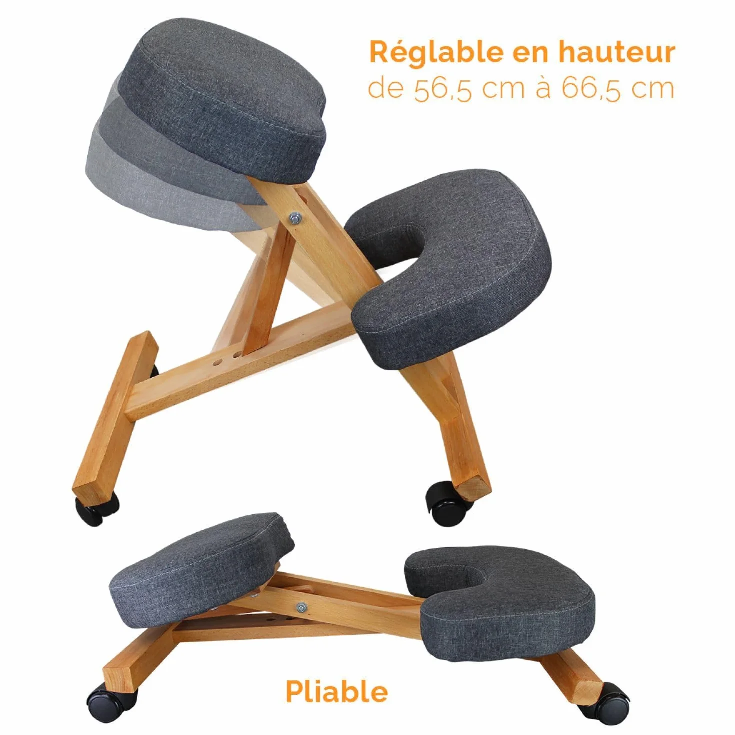 Vivezen - Tabouret, Chaise Ergonomique, siège Assis Genoux en Bois Pliable et réglable - 3 Coloris