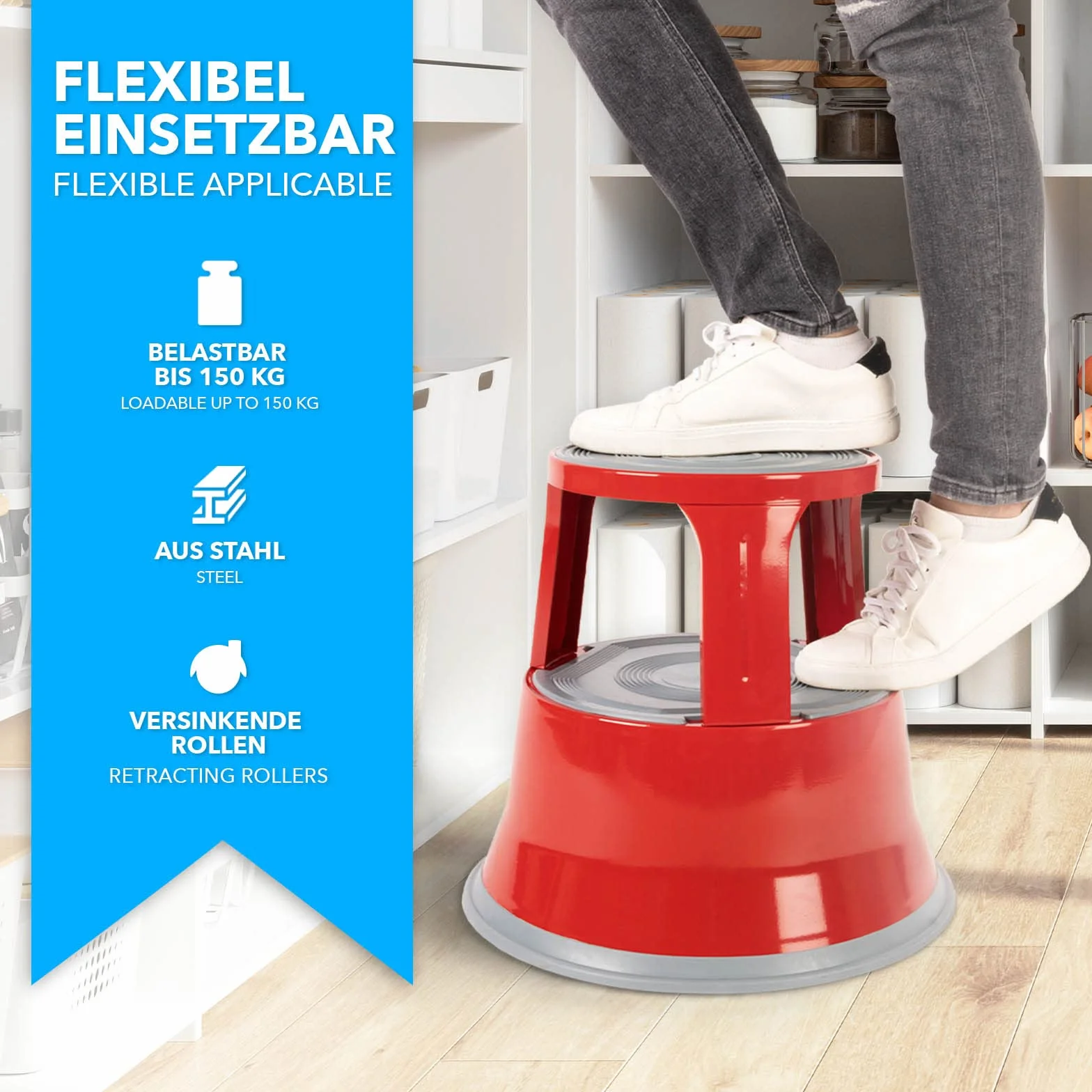 Floordirekt |Marchepied Pied éléphant, Marchepied Mobile - (Rouge, métal)