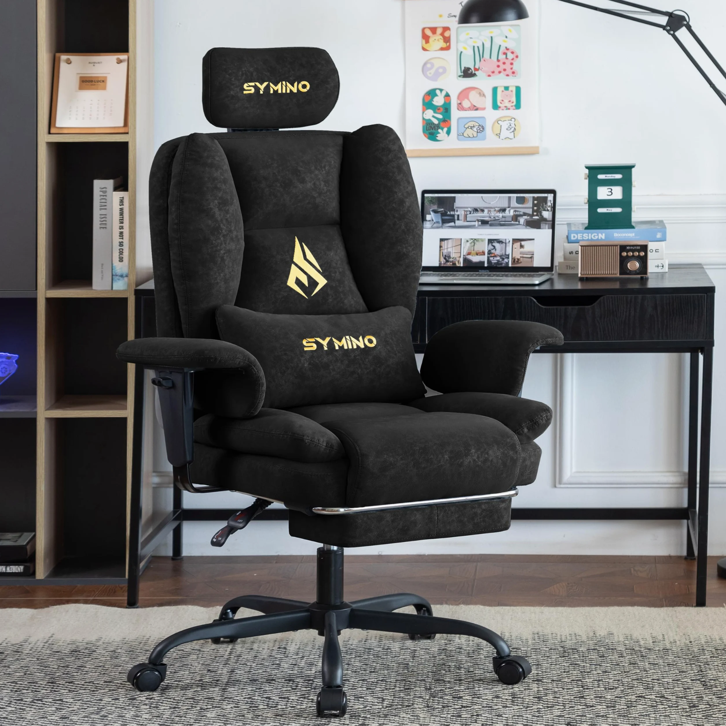 Symino Chaise Gaming Fauteuil Gaming Ergonomique - Chaise Bureau avec Repose-Pieds Réglable, PU en Cuir 130kg