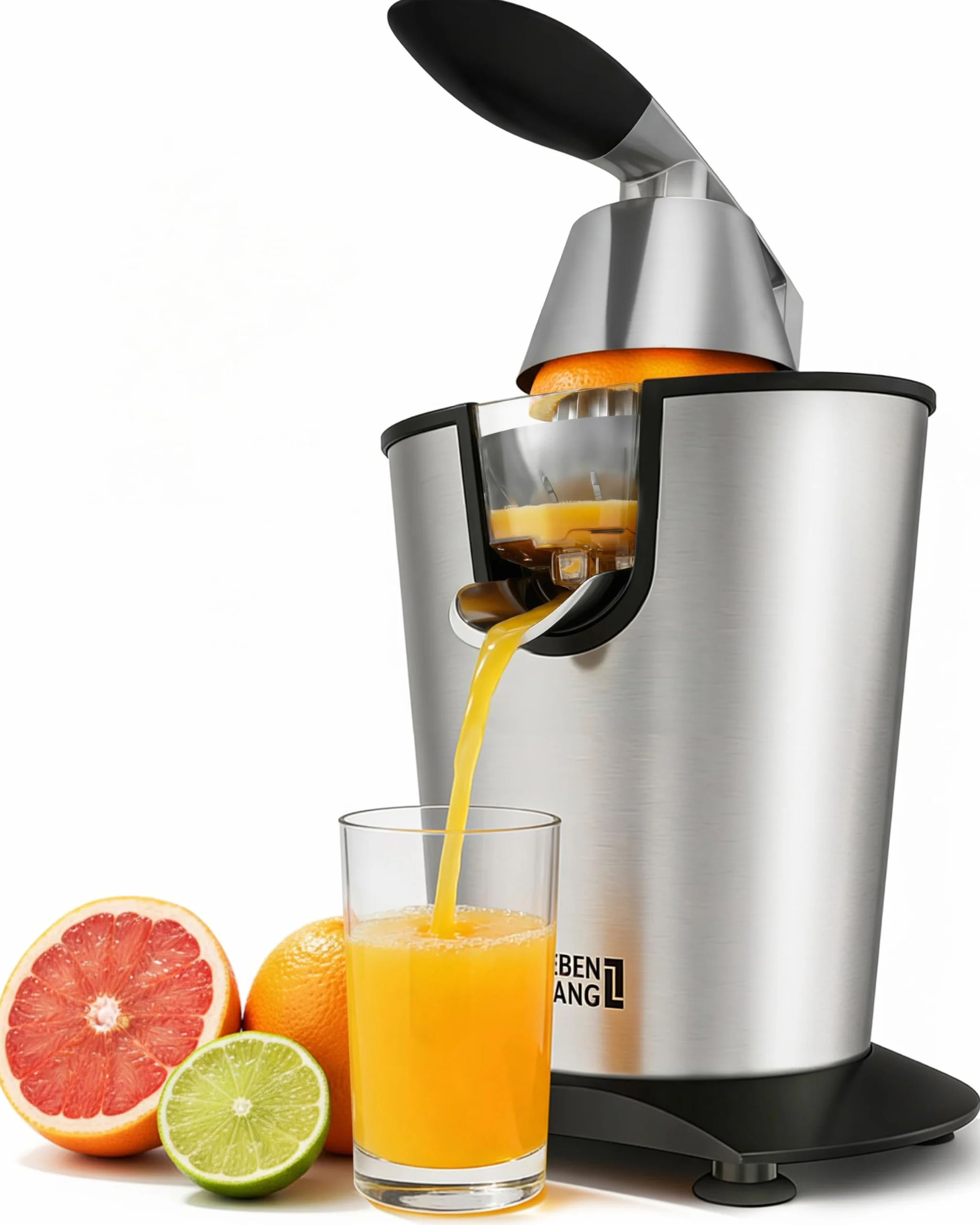 LEBENLANG Presse agrume electrique 600W - Cône en acier inoxydable & sans BPA I Presse-agrumes électriques I Juicer orange machine Presseur agrumes electriques Jus de fruit d'orange automatique