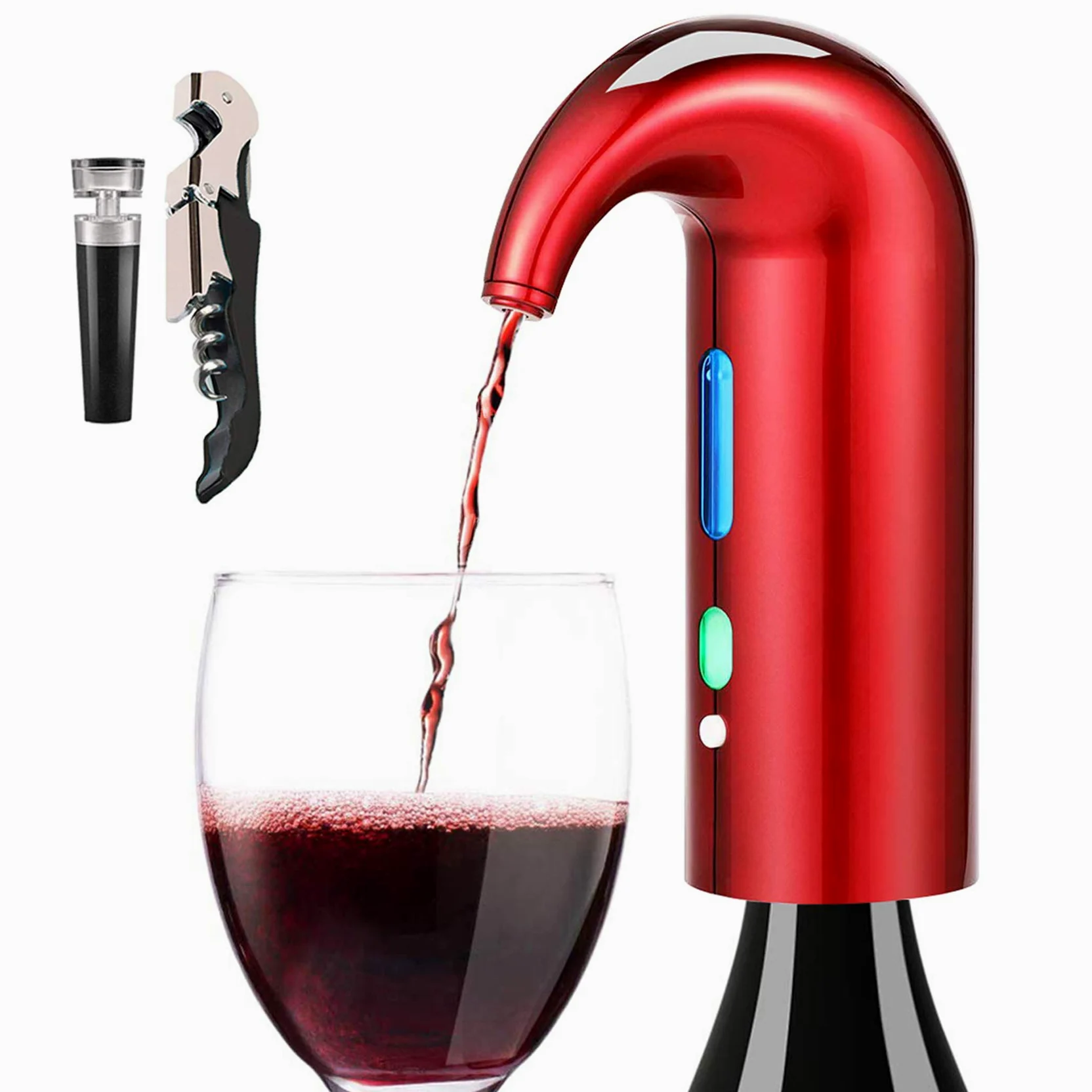 Aérateur de vin électrique avec bec verseur - Distributeur de vin - Distributeur de vin multi-intelligent - Filtre automatique - Bec verseur d'aération de qualité supérieure (rouge chanceux)