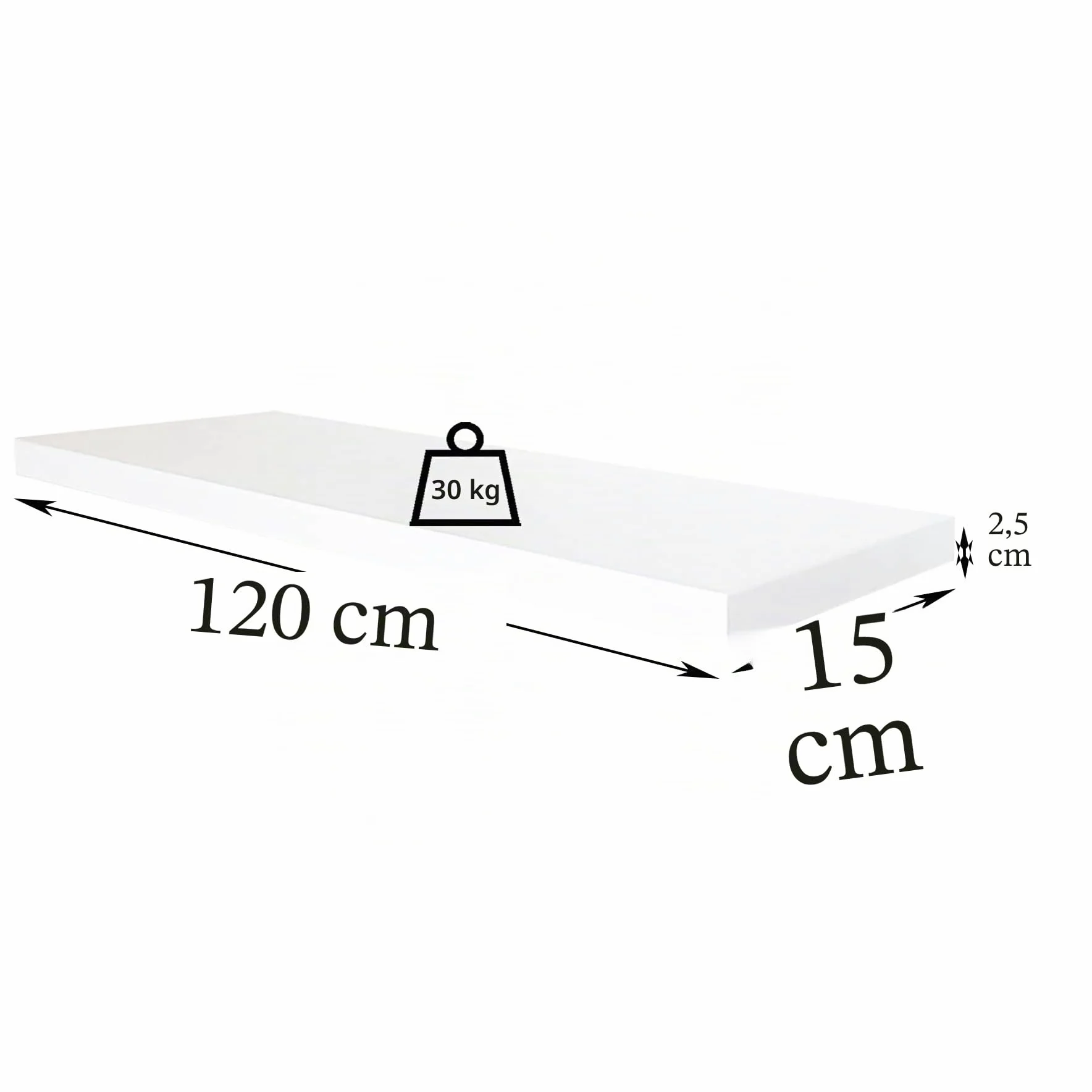 Henor étagère Murale en Bois 120 x 15 x 2.5 cm – Tablette Flottante réglable horizontalement, verticalement et en Inclinaison – Jusqu’à 30 kg – Blanc