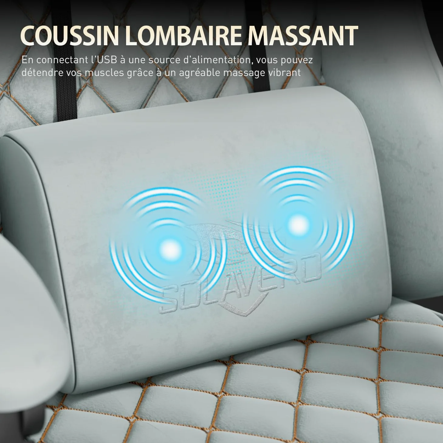 SOLAVERO Chaise Gaming en Tissu Suédine, Fauteuil Gamer Ergonomique avec Support Lombaire Massante, Siège de Bureau avec Repose-Pieds Télescopique, Charge 150kg, Bleu Clair