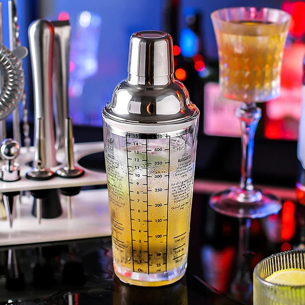 Shaker Cocktail Cocktail Shaker Set de - Kit de barendants en Acier Inoxydable Cocktail Shaker avec Filtre de Boisson intégré, Outils de Barres Professionnels 15 pièces Set à Cocktail (Color : A)