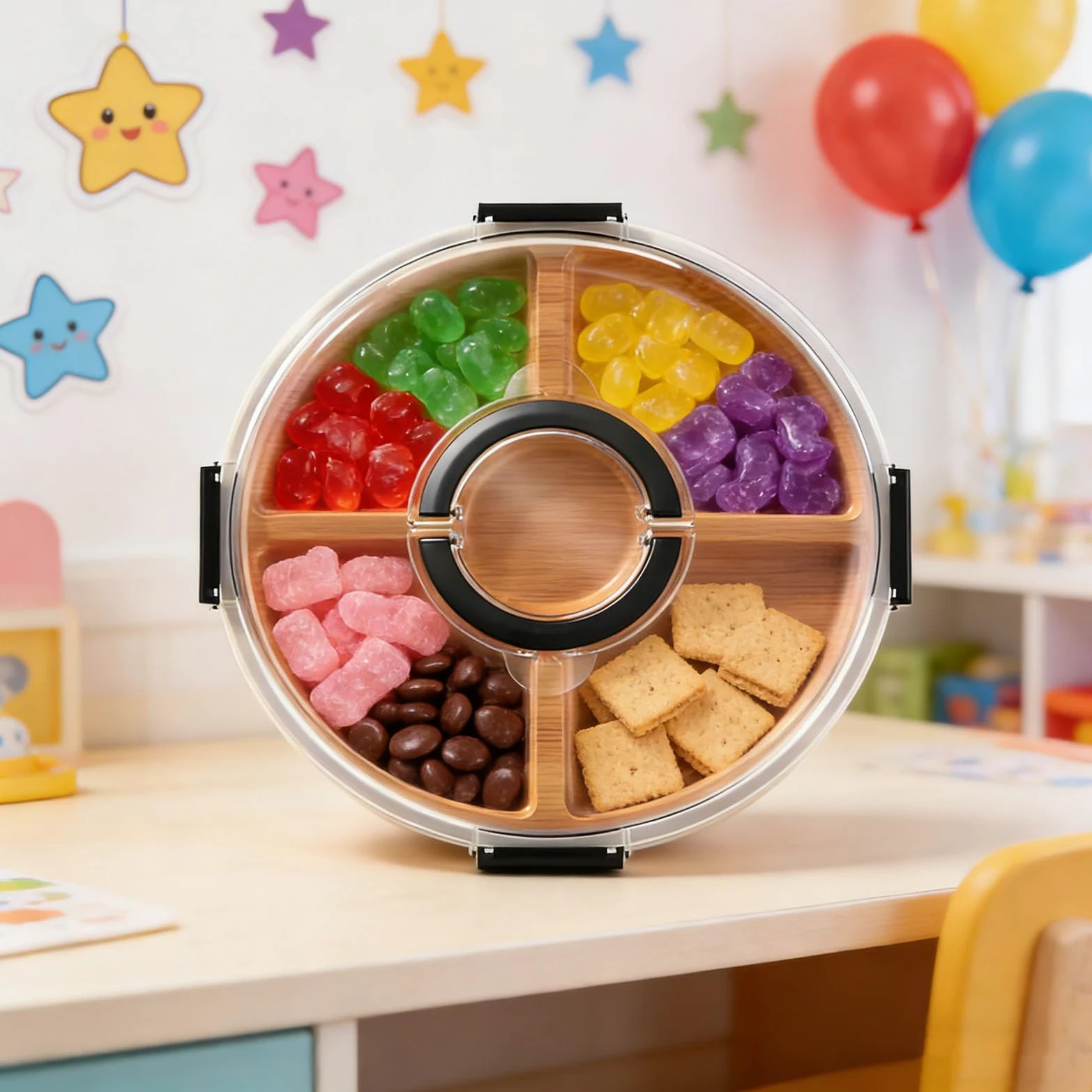 COOLHOOD Plateau à apéritif verrouillable avec tige en polyacrylate - Protection idéale pour les fêtes, les pique-niques, les compartiments séparés - Planches à double usage - Couvercle verrouillable