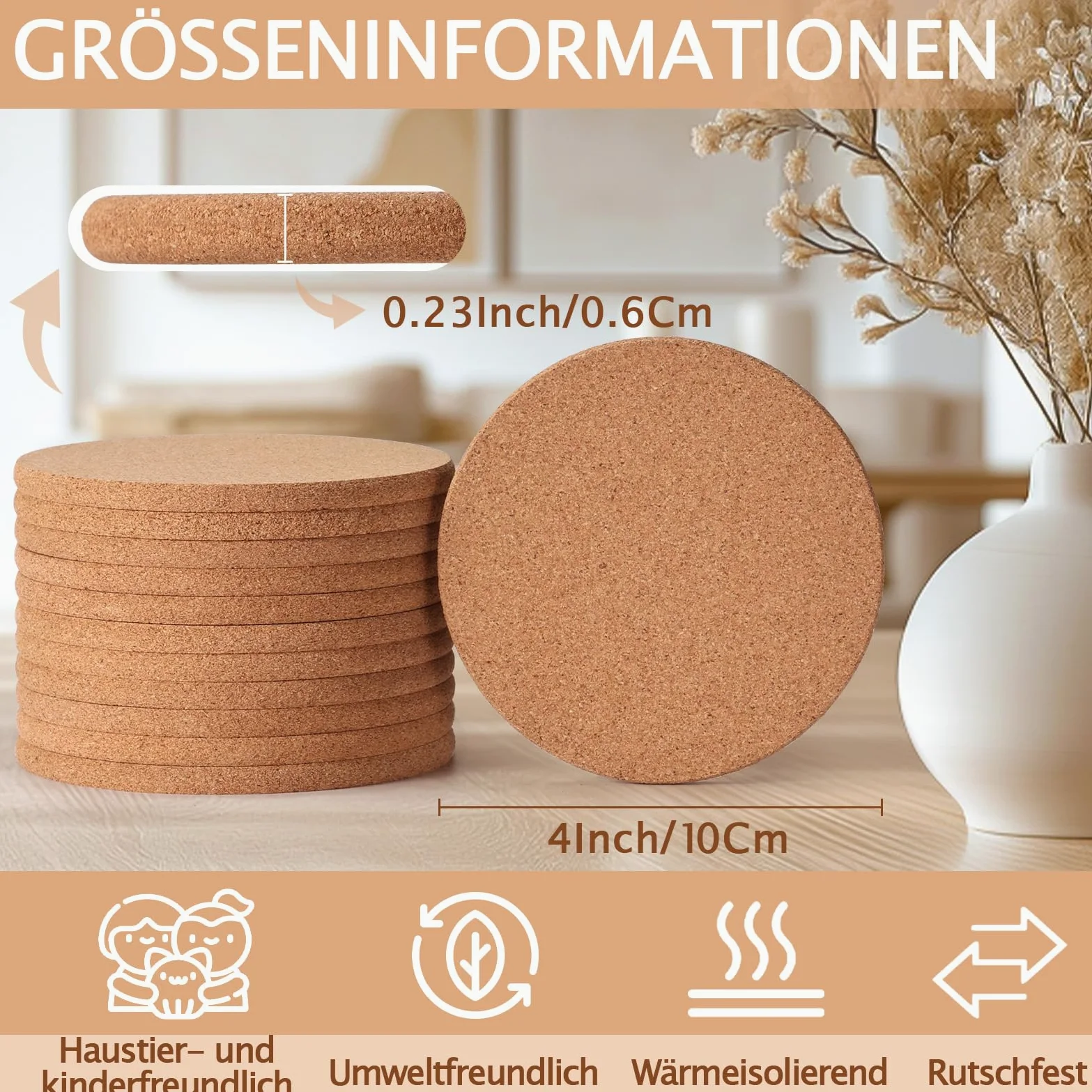 GOH DODD Lot de 160 dessous de verre en liège pour boissons, sous-verres vierges absorbants pour la décoration, convient pour les projets de bricolage, gravure au laser, sublimation, technique de
