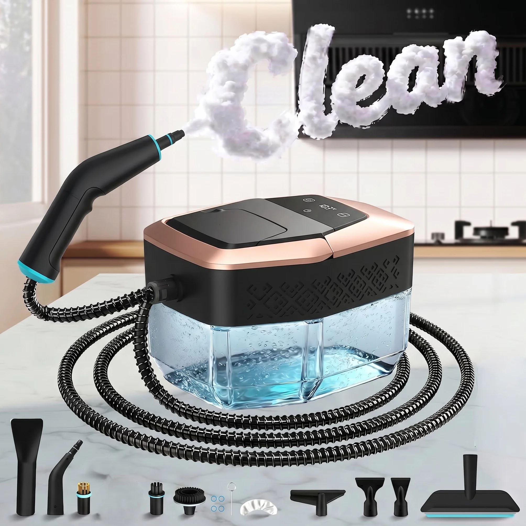 Nettoyeur Vapeur éLectriques Portable Vaporisateur a Main Appareil Professionnel Vitre Canapé Maison Cuisine Voiture, 6 Niveaux De RéGlage, 1,8L,Chauffage 15s,Affichage LCD Température