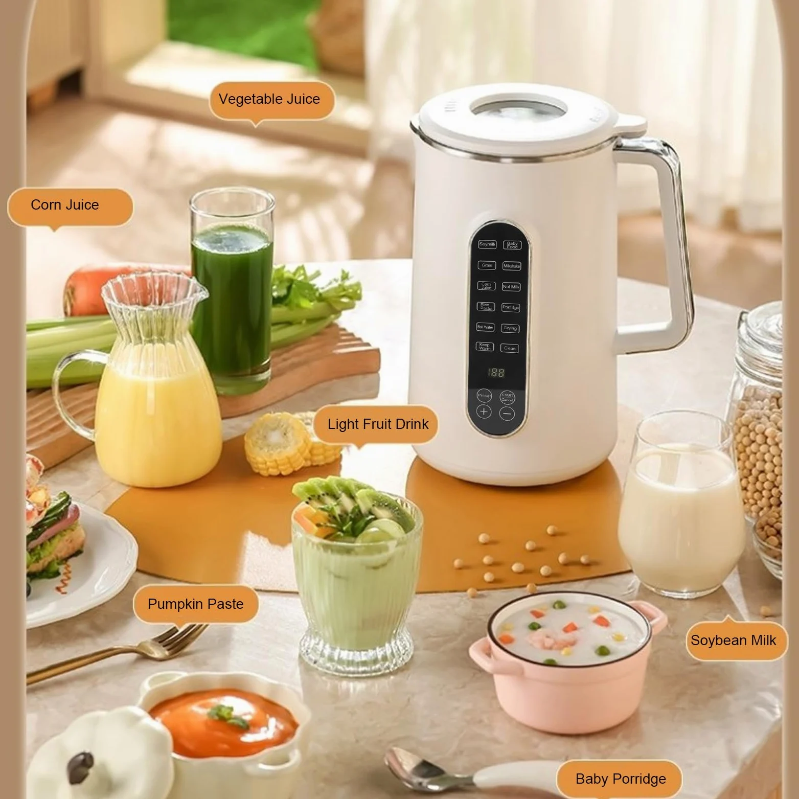 Machine à Lait de Noix Intelligente Touch, 10 Lames en Acier Inoxydable, Machine à Lait de Soja pour la Cuisine Domestique (Prise UE 220V)