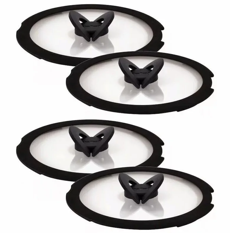 Tefal Ingenio - Lot de 4 couvercles en verre - Diamètre : 22/24/26/28 cm - Avec poignée rabattable et ouverture de sortie de vapeur - Verre/silicone - Passe au lave-vaisselle