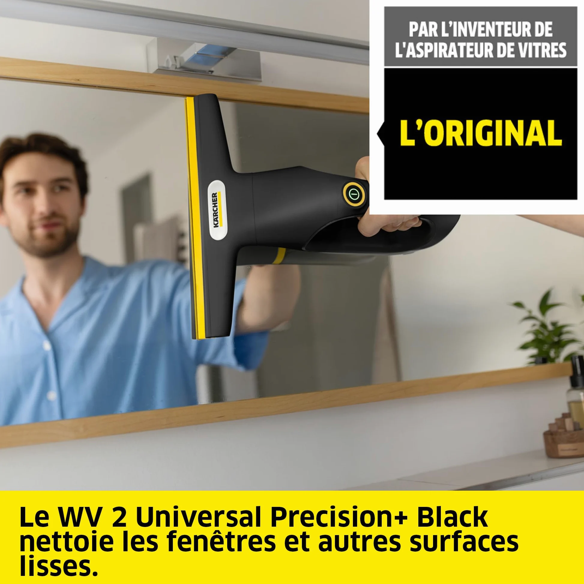 Kärcher nettoyeur de vitres sans fil WV 2 Universal Precision+ Black, autonomie : 35 min, réservoir : 120 ml, 2 raclettes, pulvérisateur avec bonnette en microfibres, nettoyant vitres 20 ml