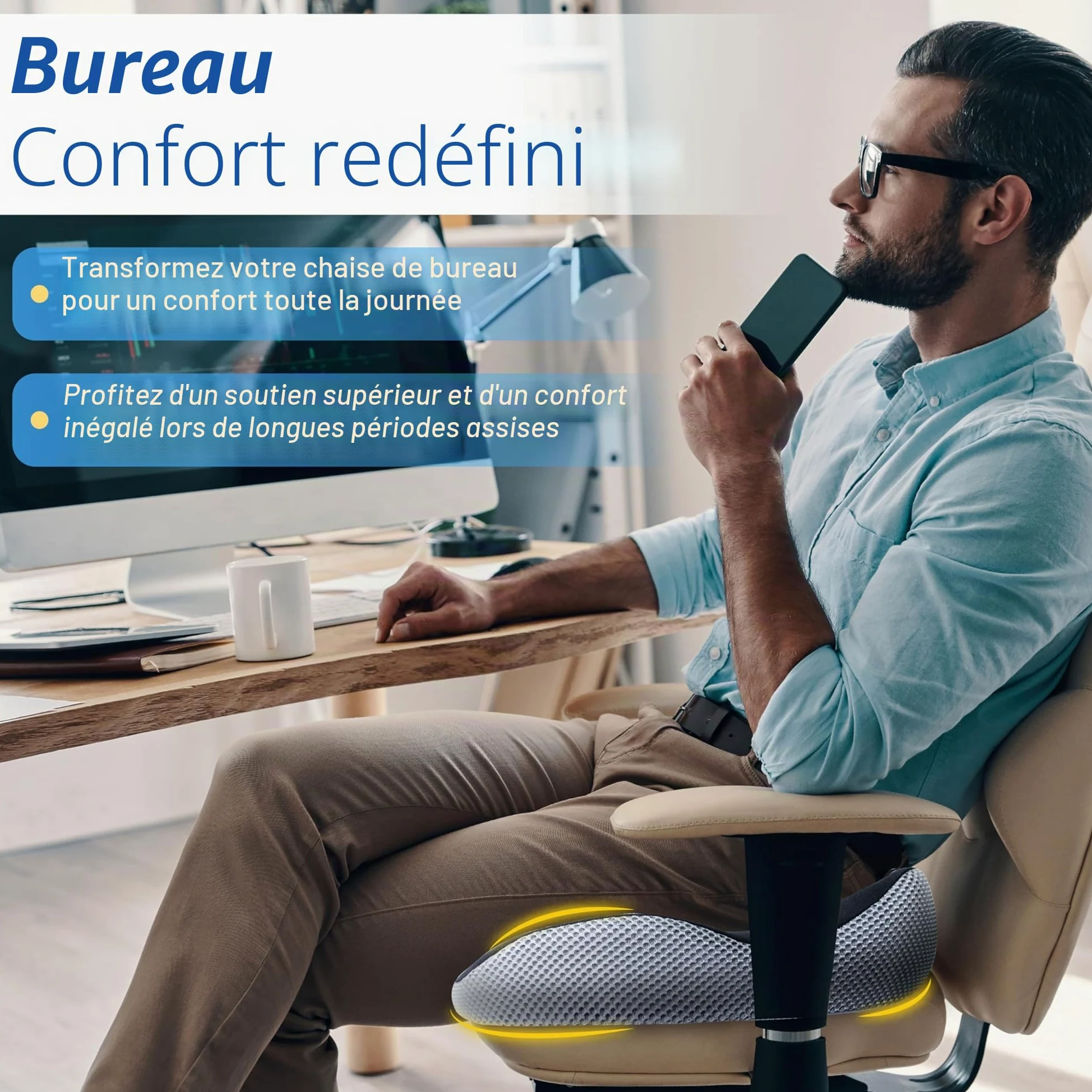 Coussin de siège de voiture, coussin ergonomique en mousse à mémoire de forme pour soulager la douleur sciatique, siège rehausseur adulte pour personnes courtes, coussin de voiture pour conduite