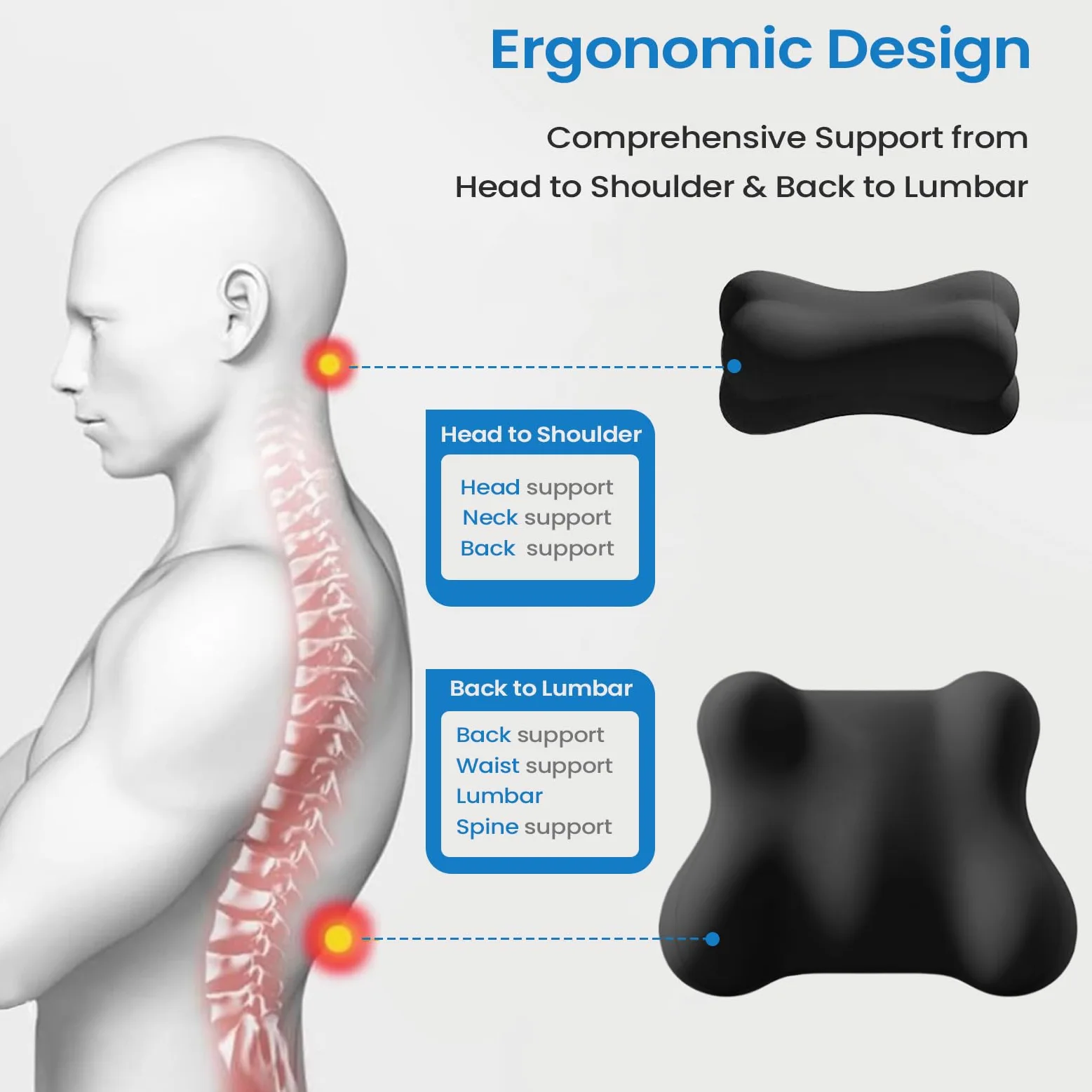 Appuie-Tête Pour Voiture Et Support Lombaire Accessoires De Conduite | Soutien Lombaire Et Cervical Pour Siège De Conduite Pour Conducteurs Chaise De Bureau Canapé Fauteuil Relax