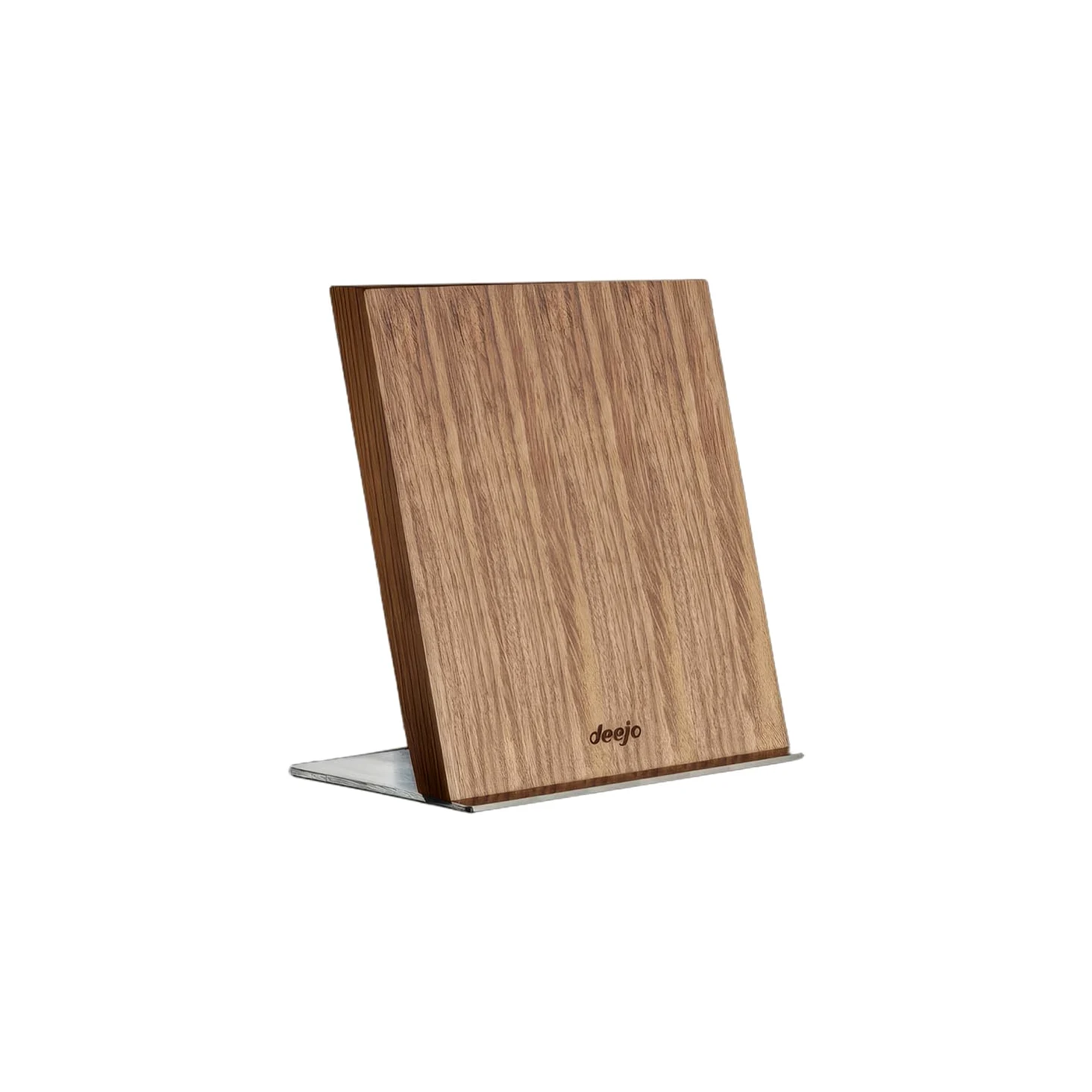 Deejo - Présentoir Magnétique pour 4 Couteaux (de Cuisine, de Poche, de Table) - Base en Acier Inoxydable, Patins Antidérapants, Habillage en Zebrano - Stabilité Optimale - 14,5 x 11,5 x 12 cm